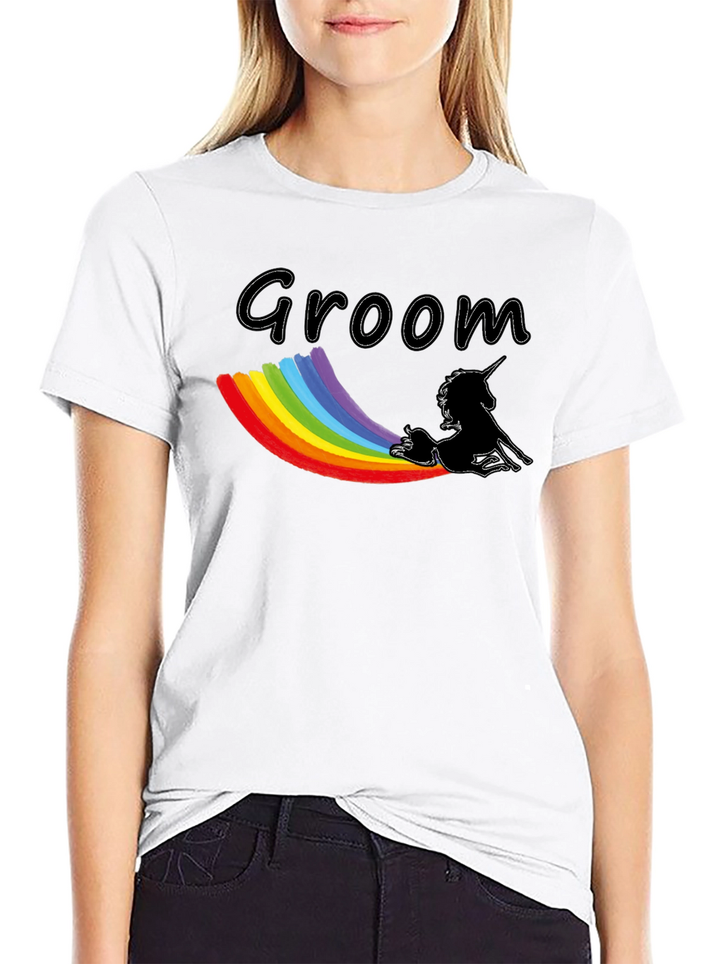 Groom Unicorn Rainbow T-Shirt - Black