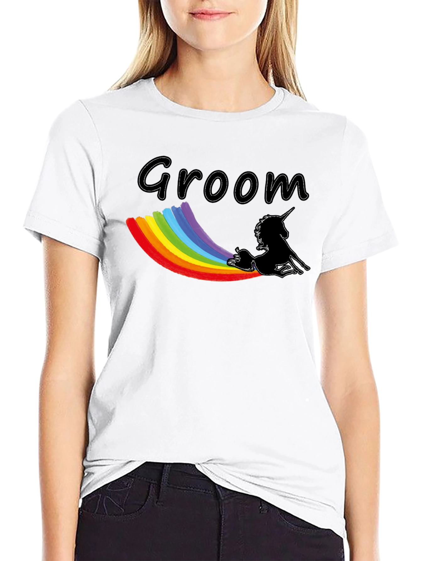 Groom Unicorn Rainbow T-Shirt - Black