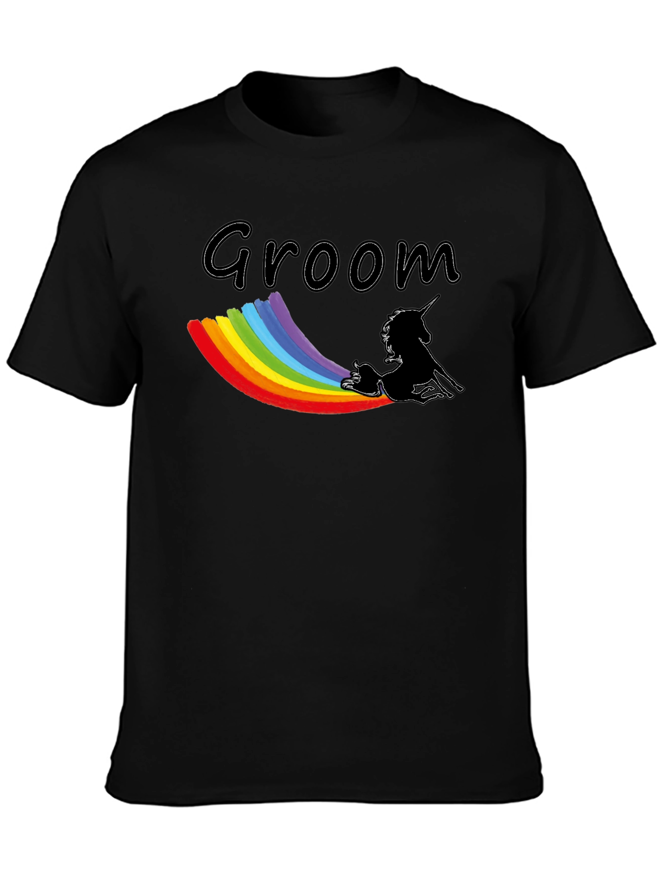 Groom Unicorn Rainbow T-Shirt - Black