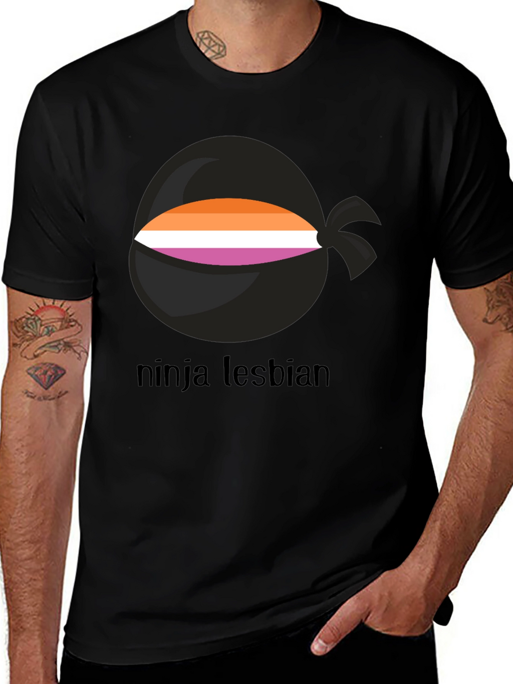 Ninja Lesbian Pride T-Shirt - Black Tee