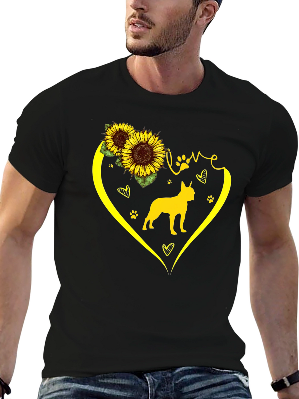 Love Dog Sunflower Graphic T-Shirt