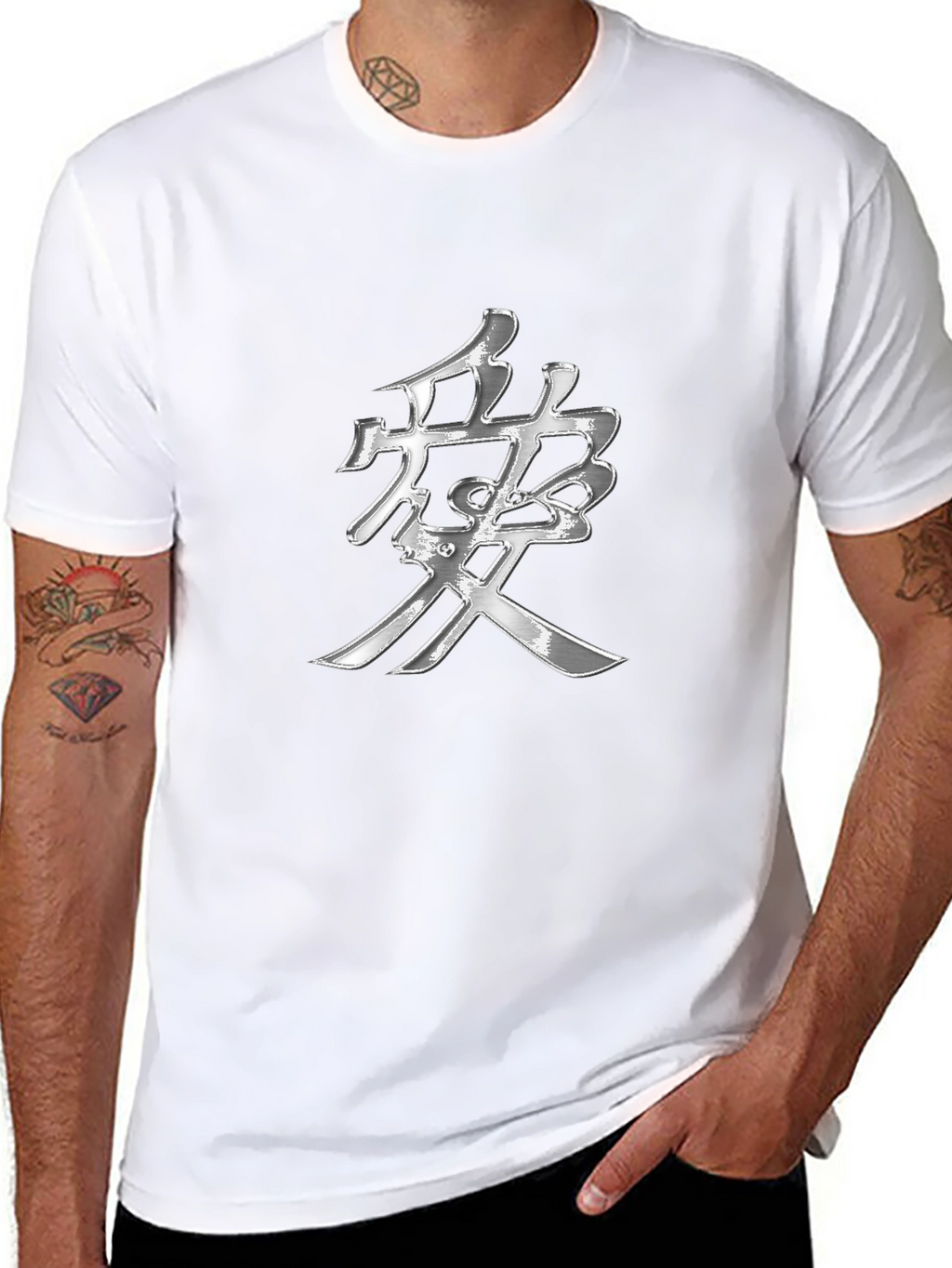 Black T-Shirt with Silver Japanese Kanji
