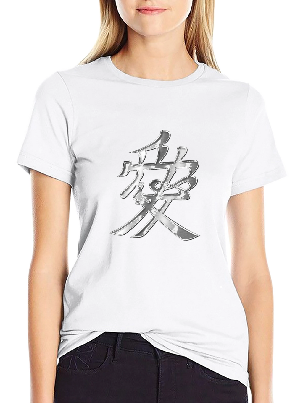Black T-Shirt with Silver Japanese Kanji