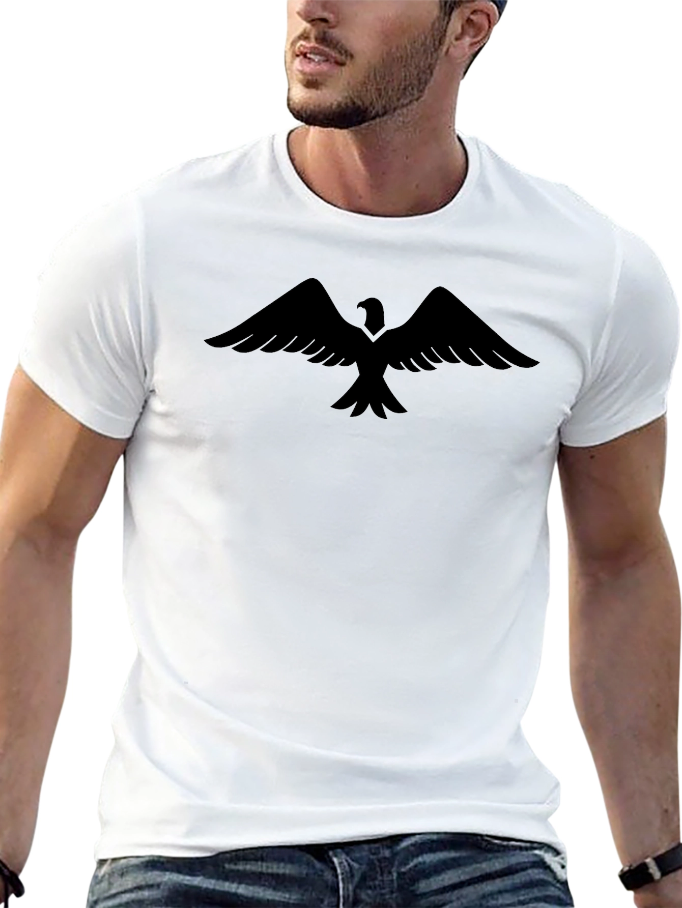 Mens Black T-Shirt with Bird Graphic