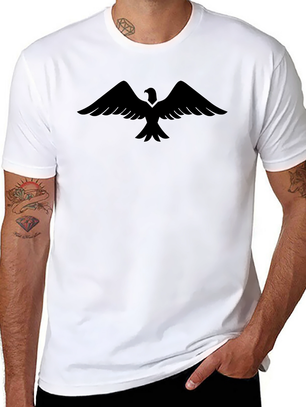 Mens Black T-Shirt with Bird Graphic