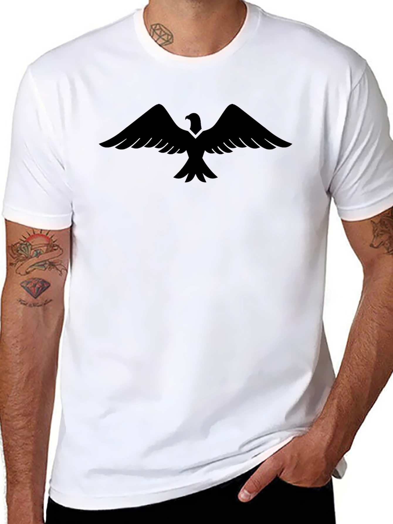 Mens Black T-Shirt with Bird Graphic