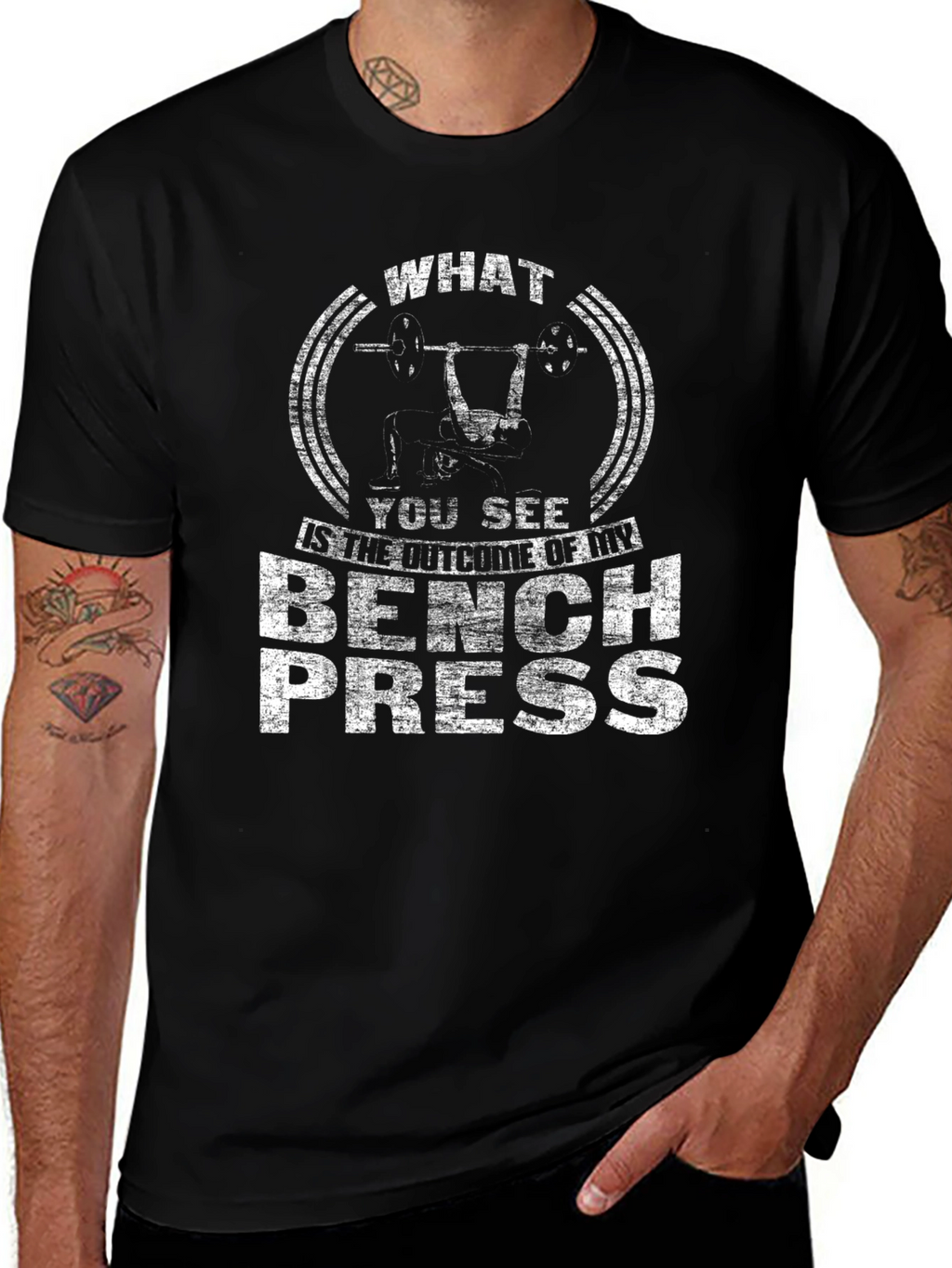 Bench Press Outcome T-Shirt Gym Workout Apparel