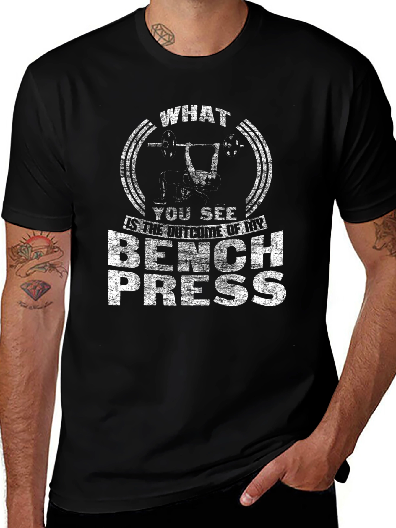 Bench Press Outcome T-Shirt Gym Workout Apparel