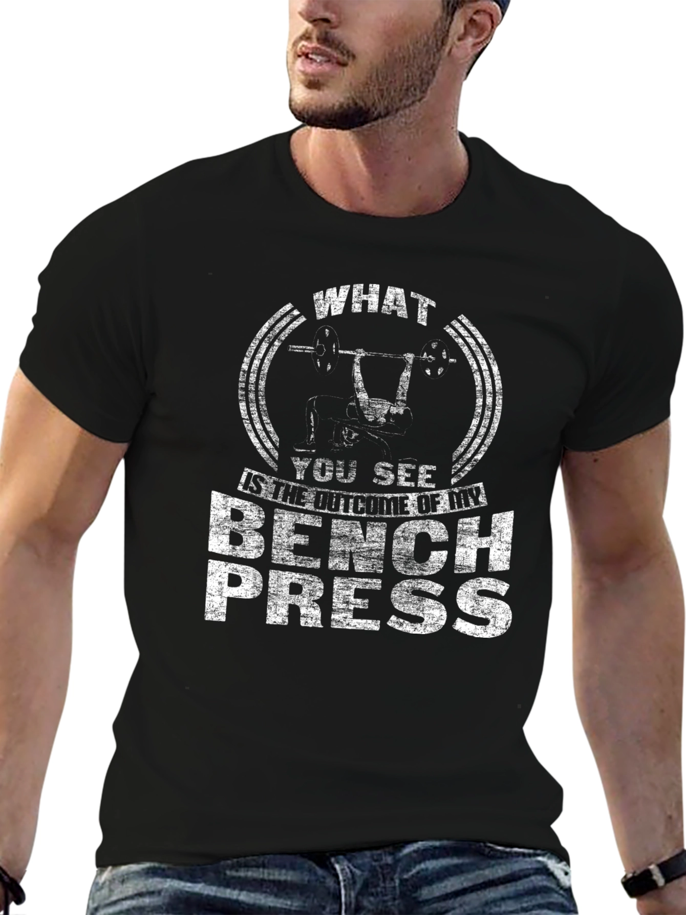 Bench Press Outcome T-Shirt Gym Workout Apparel
