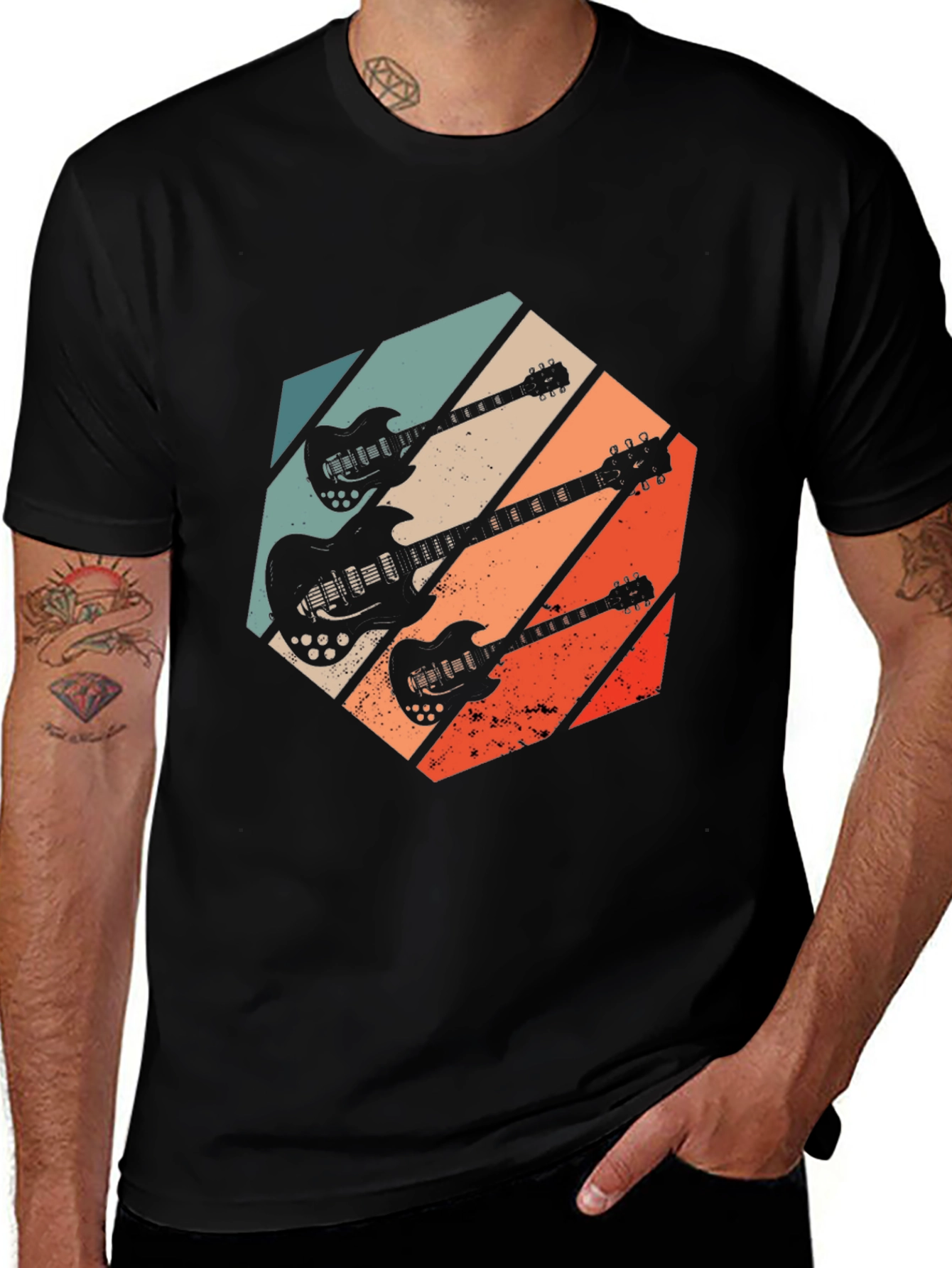 Retro Electric Guitar T-Shirt - Vintage Rock Style