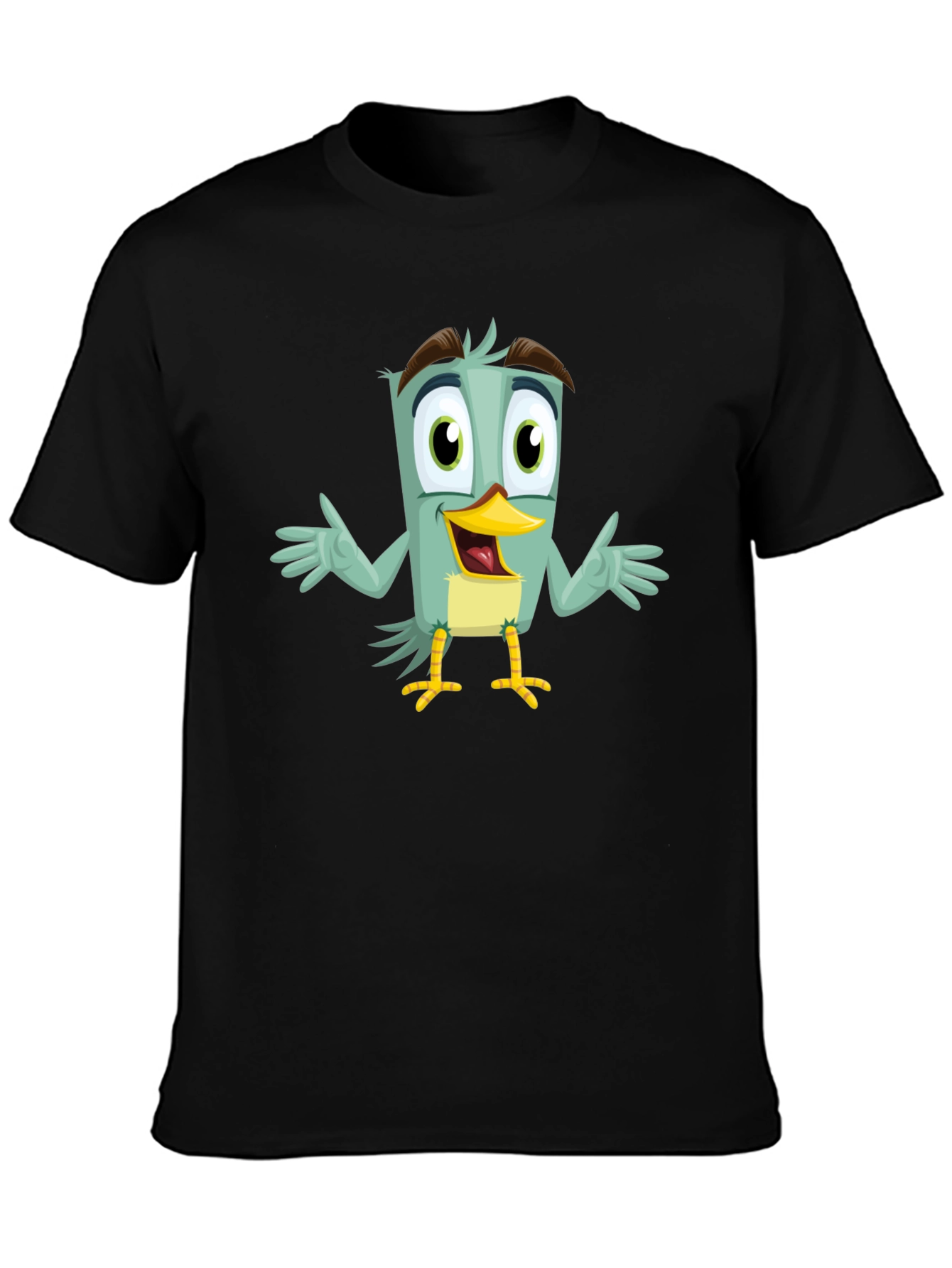 Cartoon Bird Graphic T-Shirt - Funky Black Tee