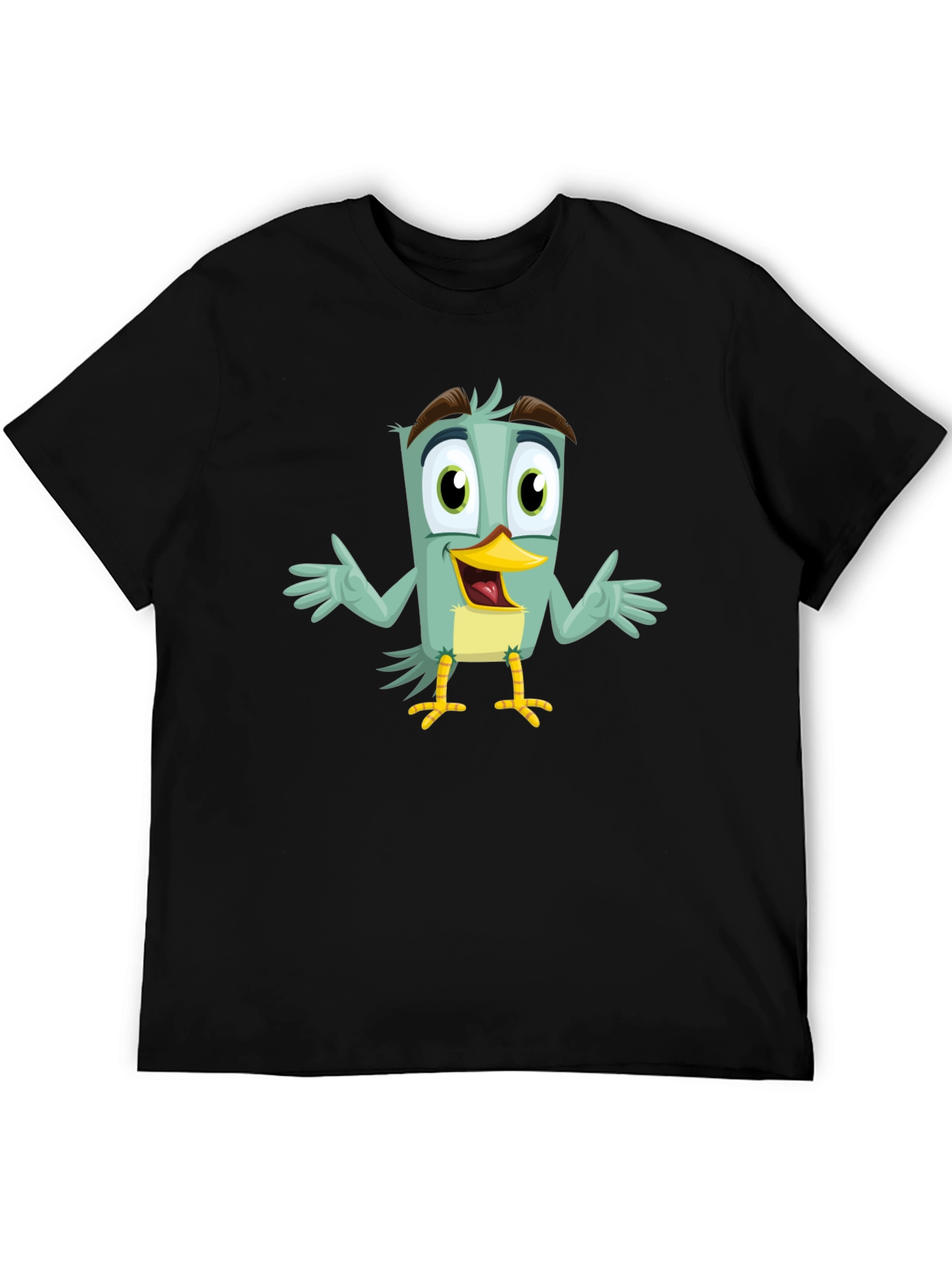 Cartoon Bird Graphic T-Shirt - Funky Black Tee