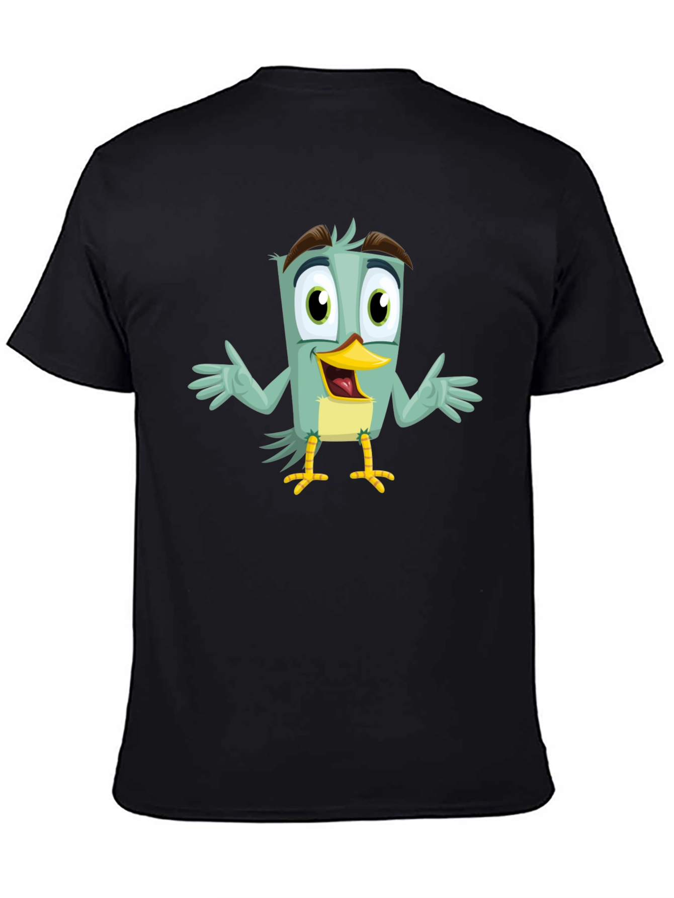 Cartoon Bird Graphic T-Shirt - Funky Black Tee