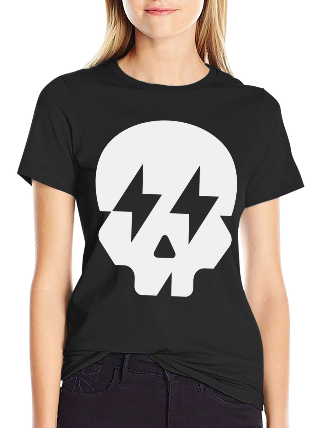Skull with Lightning Bolt Eyes Black T-Shirt