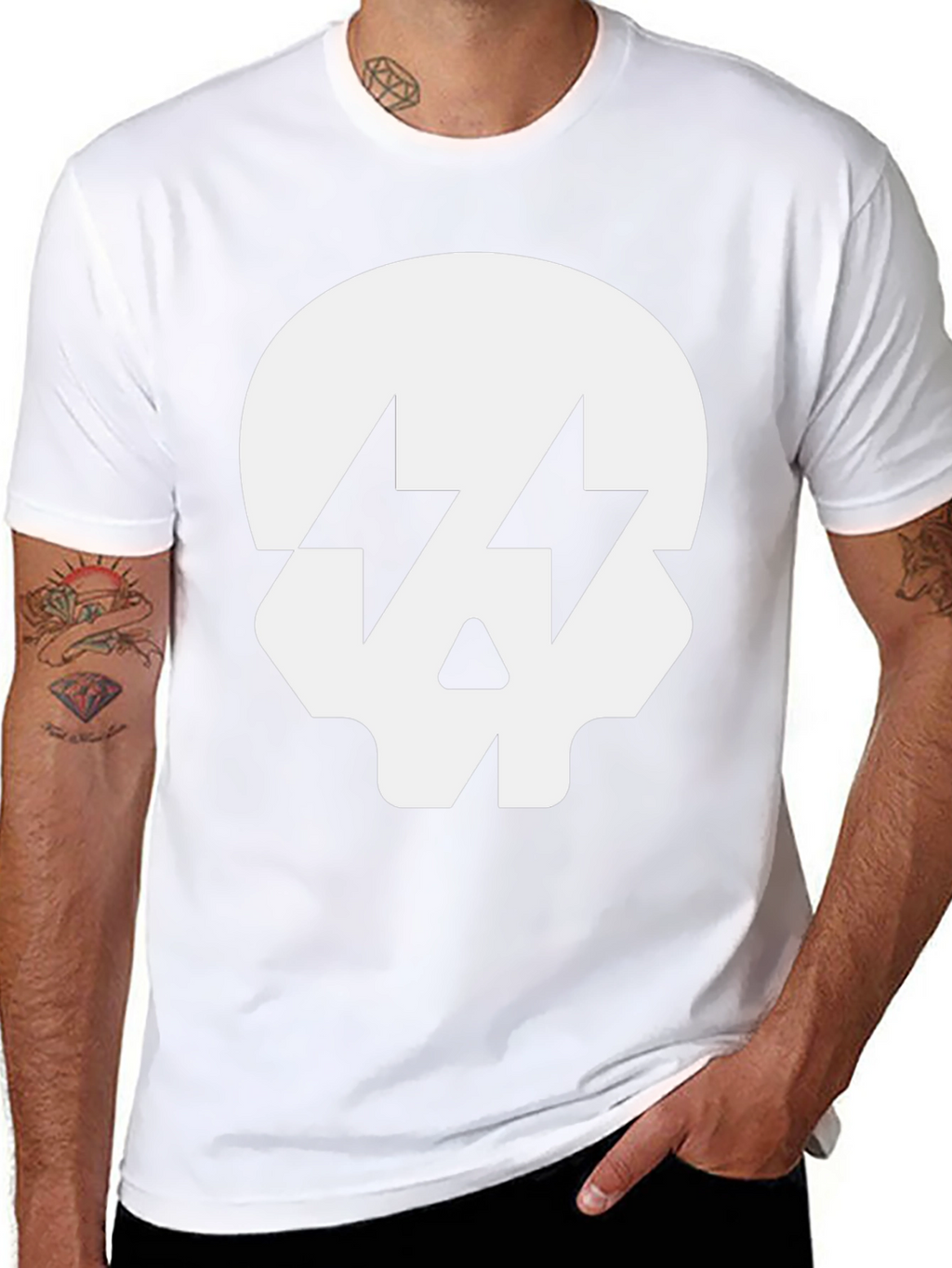 Skull with Lightning Bolt Eyes Black T-Shirt
