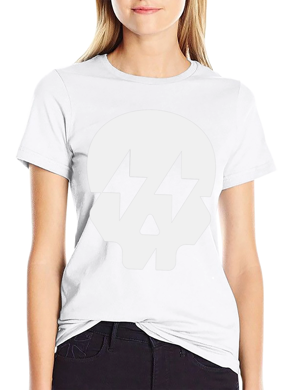 Skull with Lightning Bolt Eyes Black T-Shirt