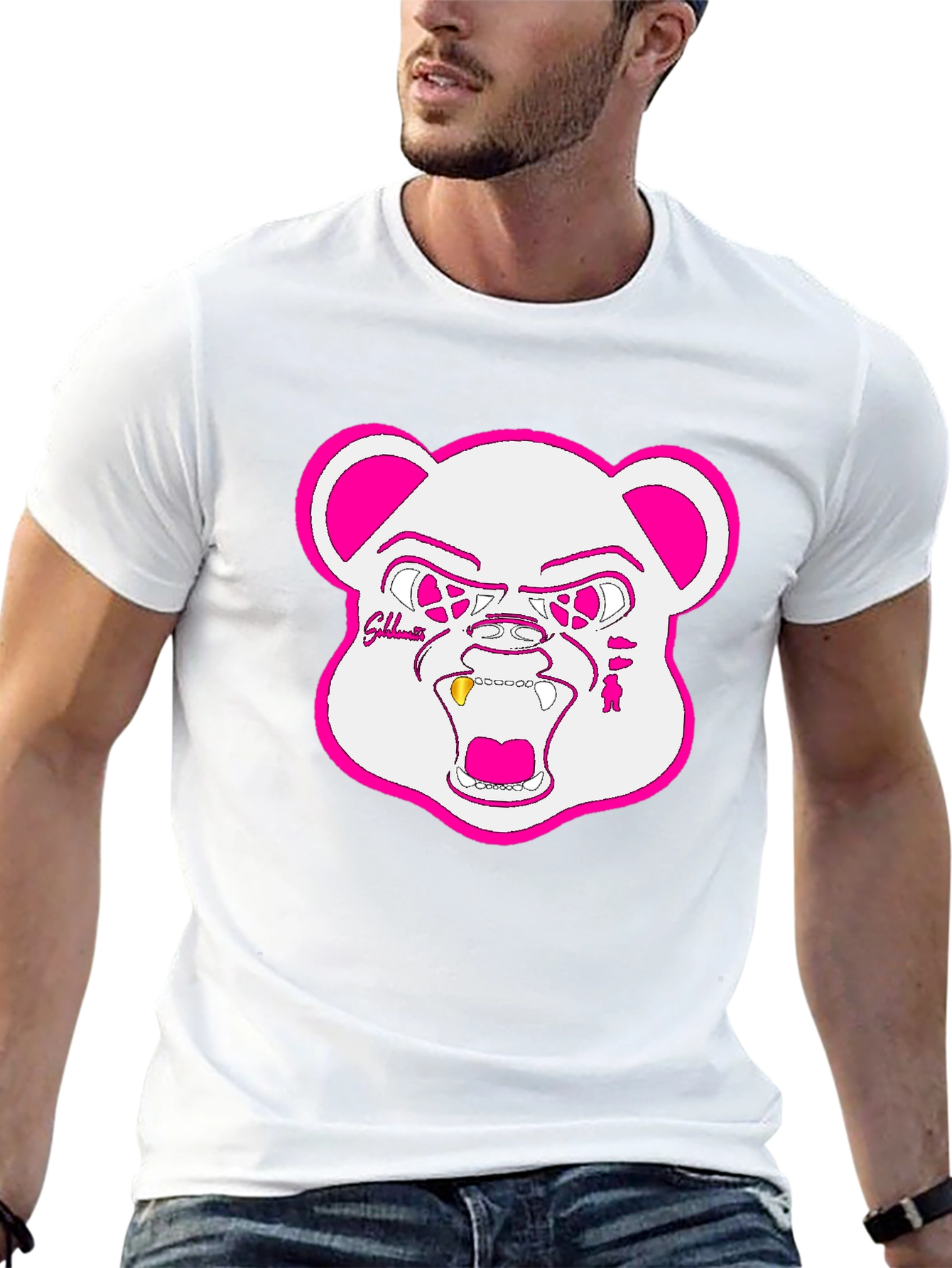 Black T-Shirt with Goldteeth Bear Graphic