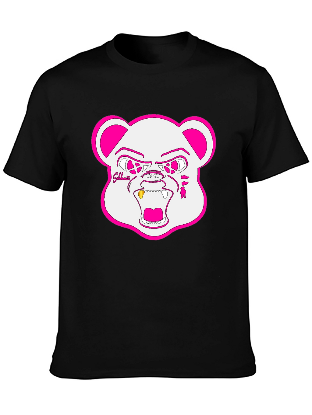 Black T-Shirt with Goldteeth Bear Graphic