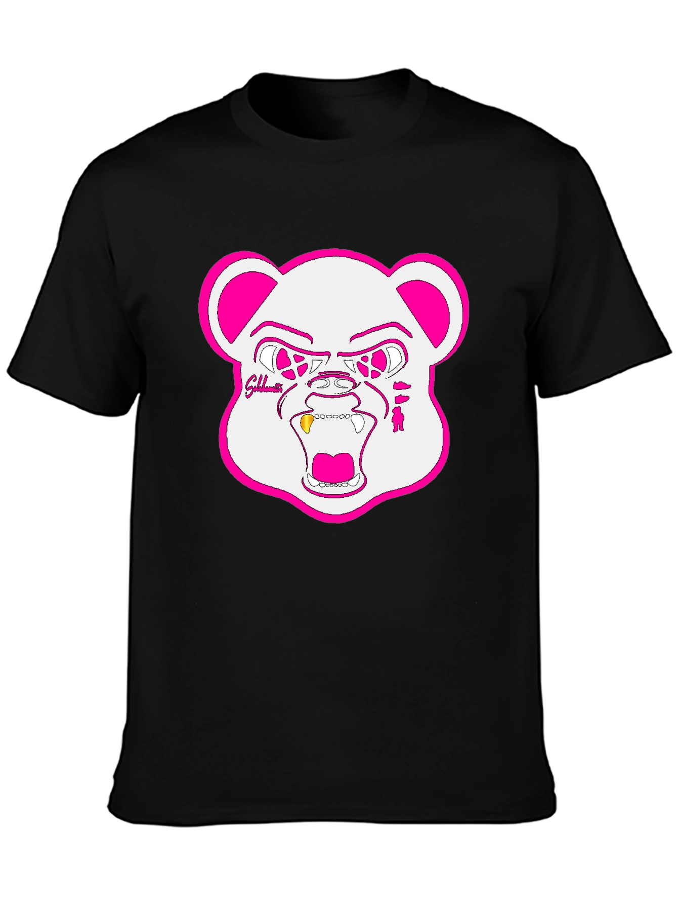 Black T-Shirt with Goldteeth Bear Graphic