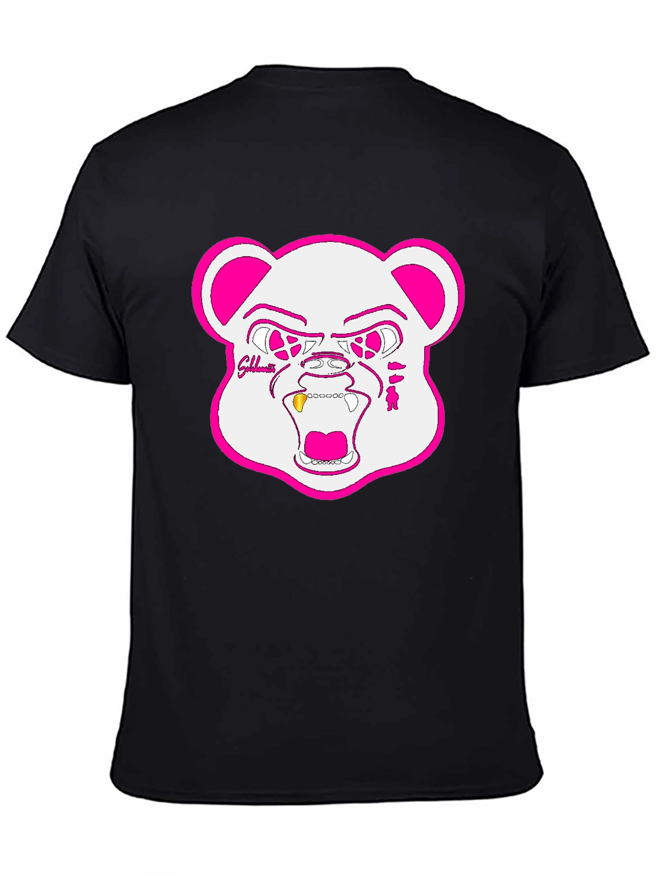 Black T-Shirt with Goldteeth Bear Graphic