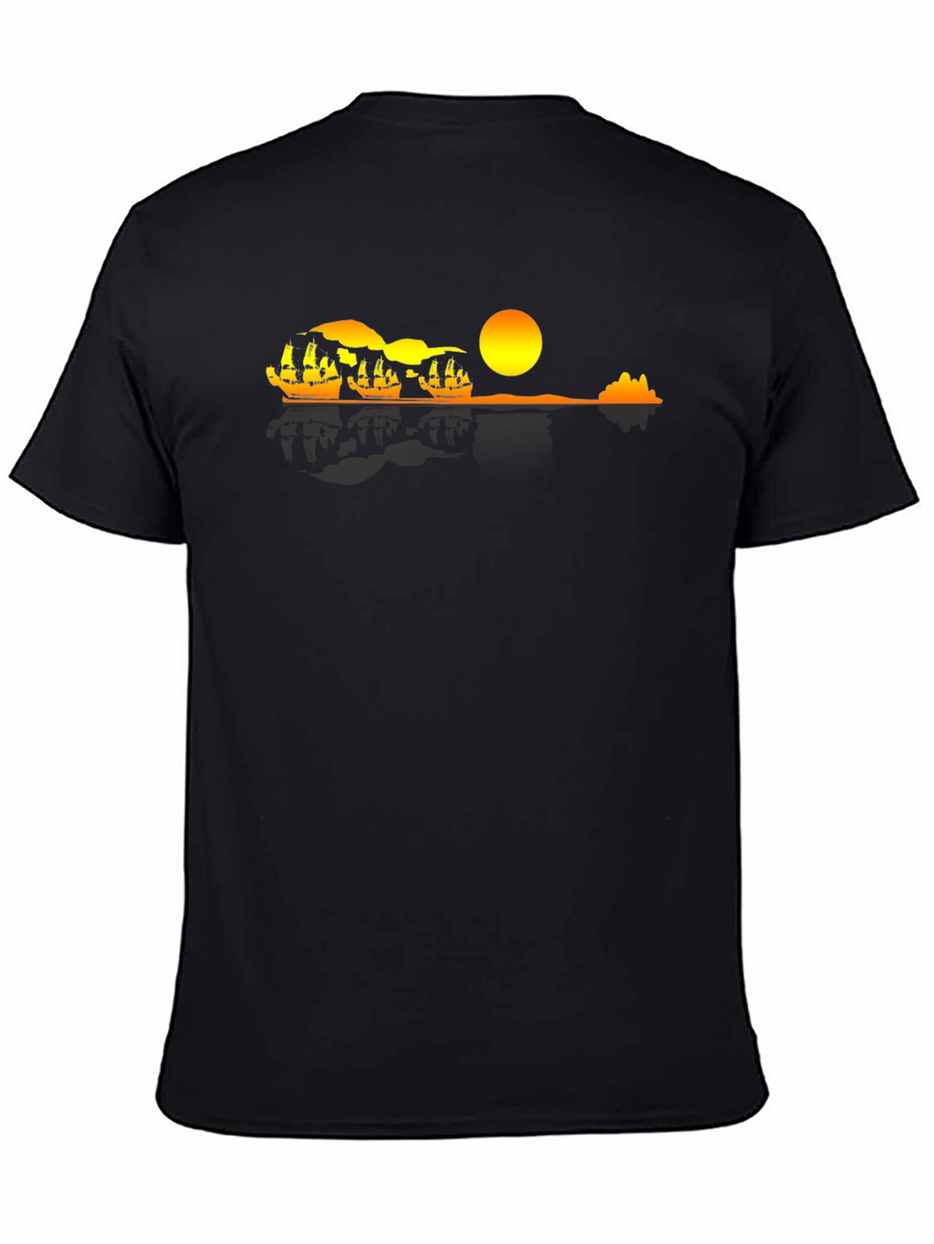 Sunset Ship Graphic Tee - Black Cotton Comfort