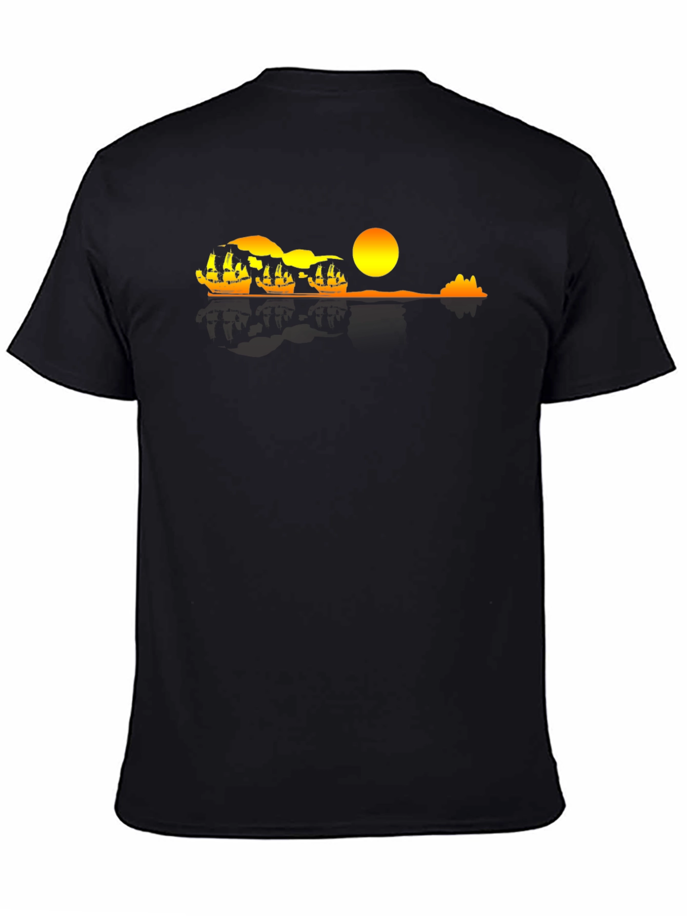 Sunset Ship Graphic Tee - Black Cotton Comfort