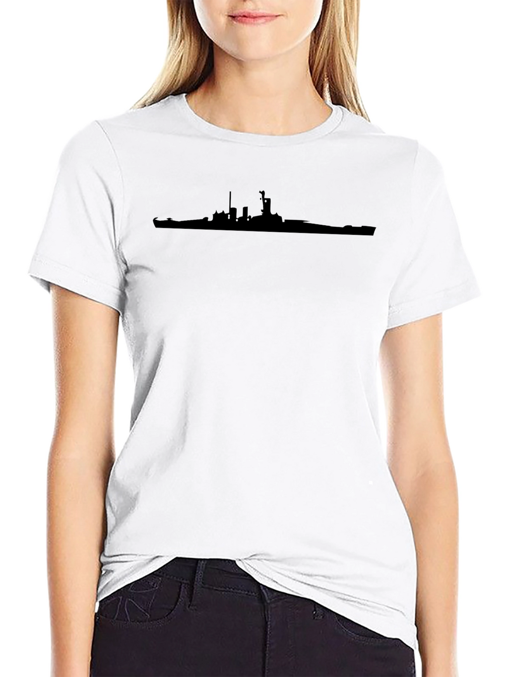 Battleship Silhouette Graphic Tee - Classic Black