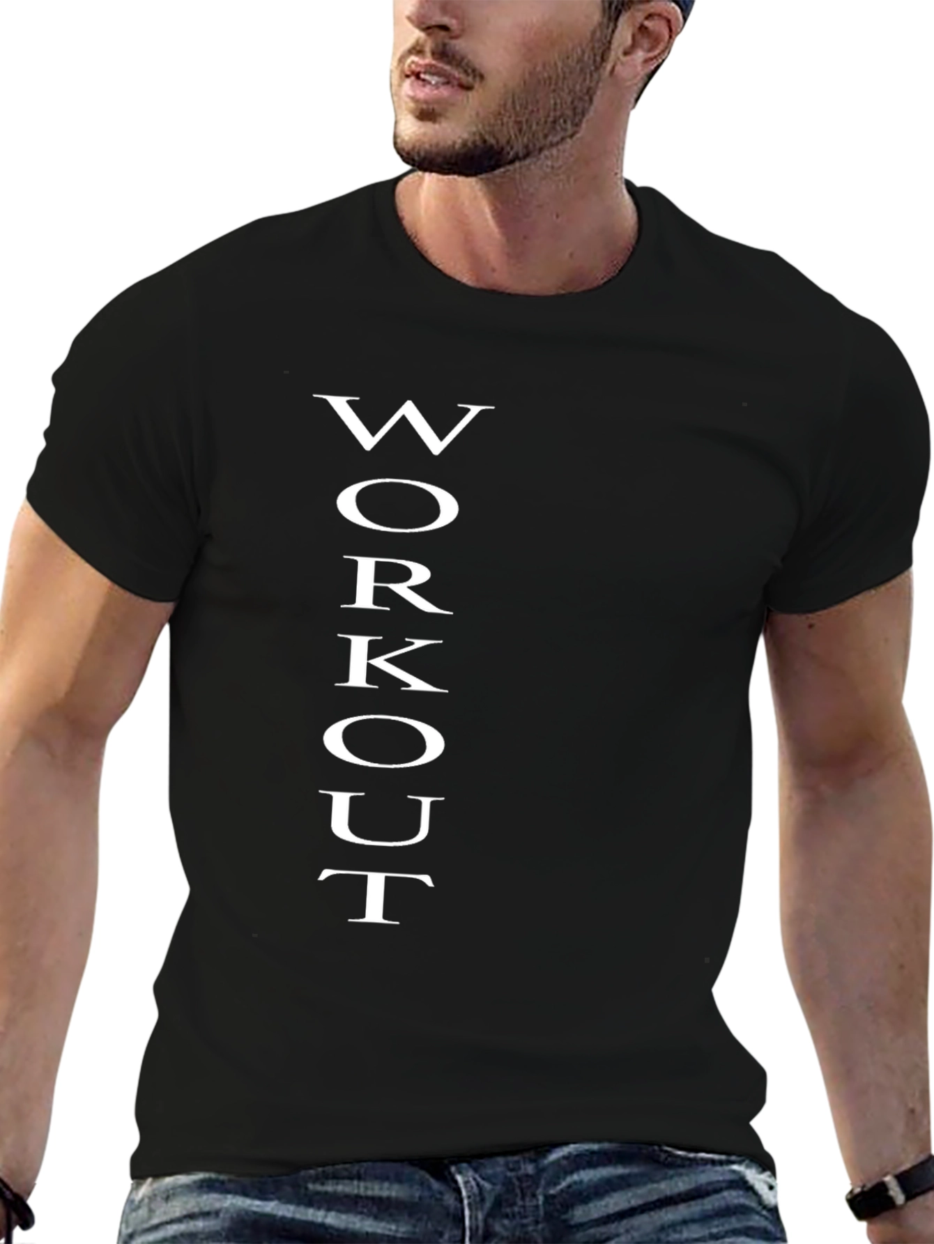 Workout Tee: Vertical Text Design