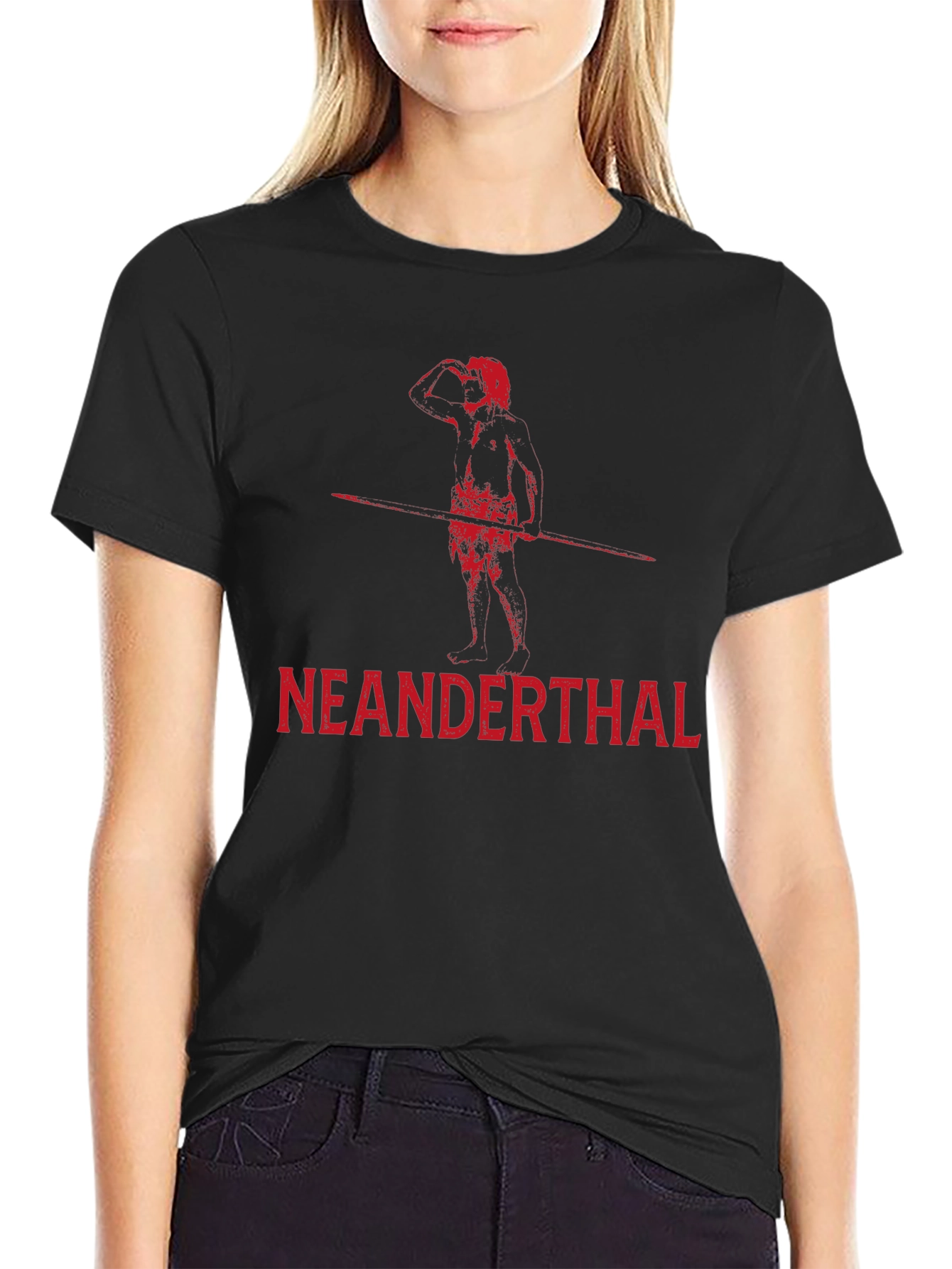 Neanderthal Graphic T-Shirt - Black Crew Neck Short Sleeve
