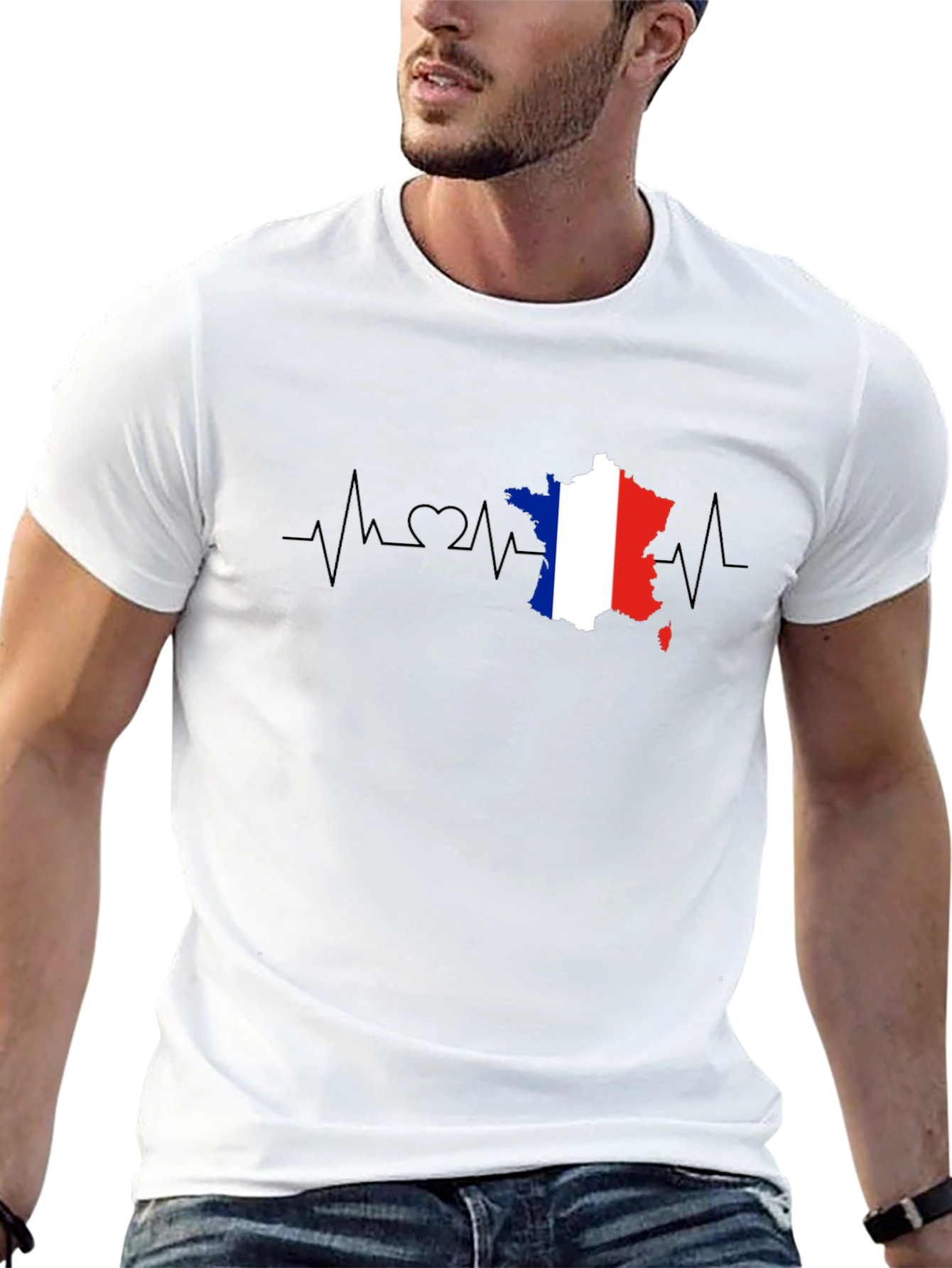 France Flag Heartbeat T-Shirt - Black