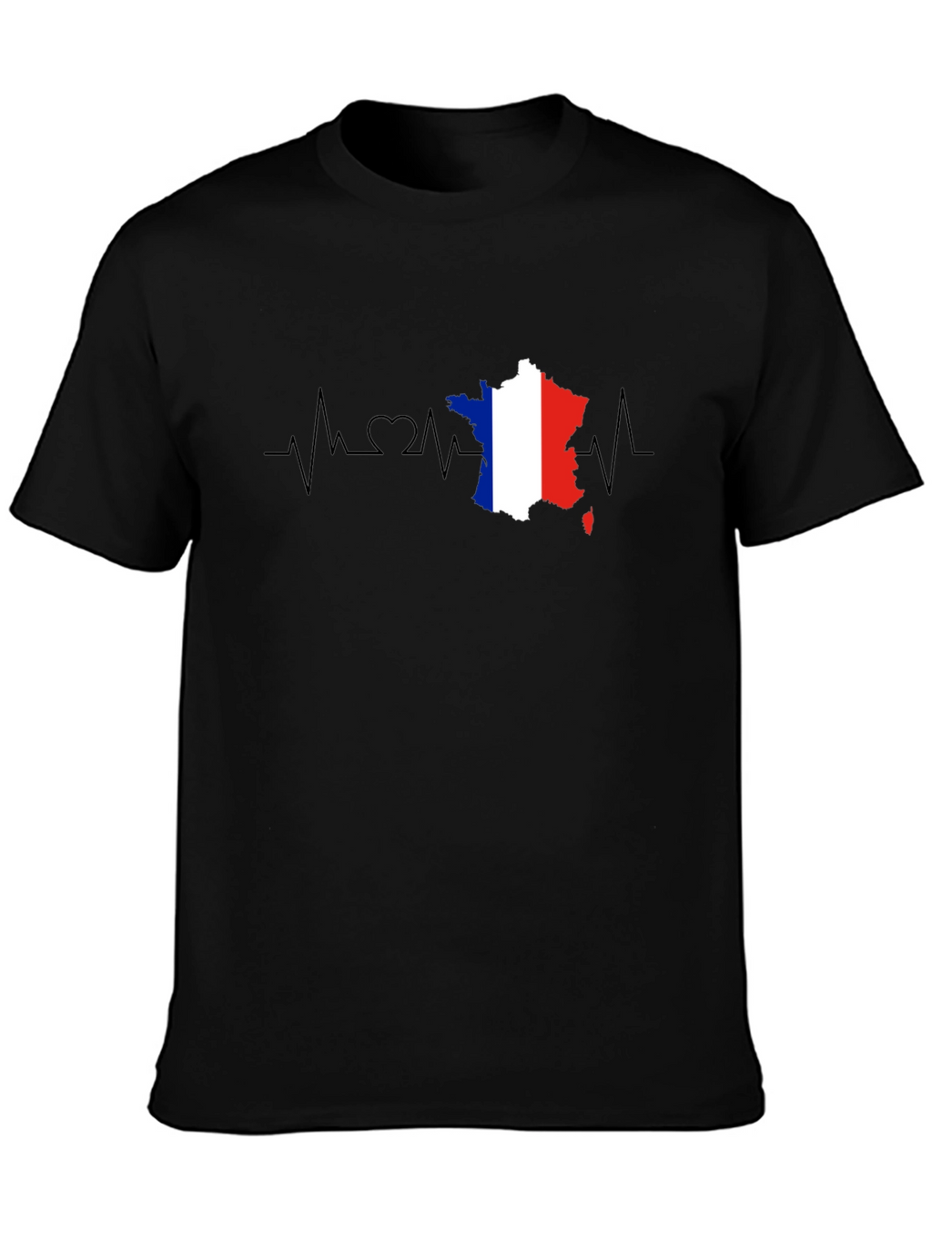 France Flag Heartbeat T-Shirt - Black
