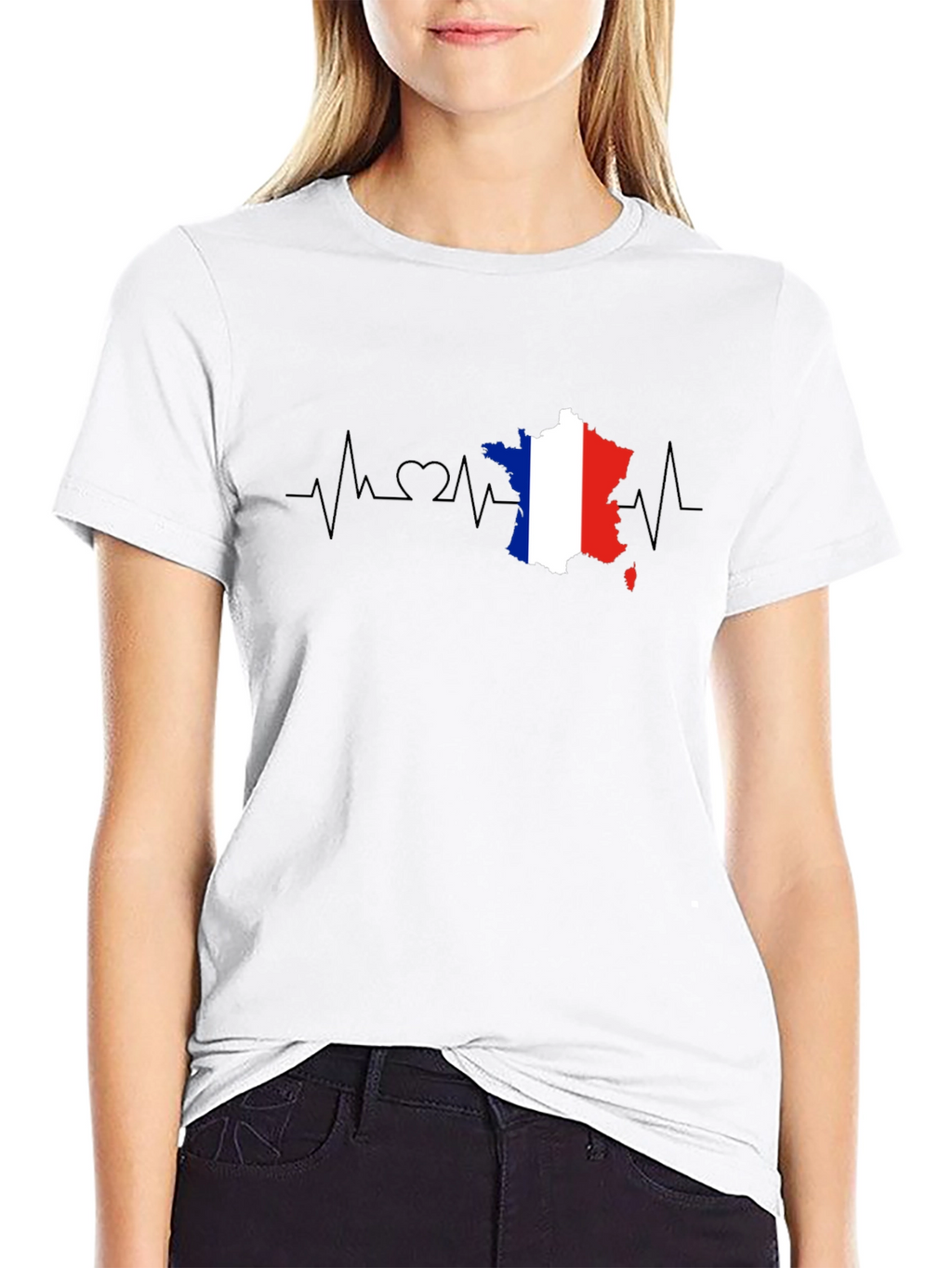 France Flag Heartbeat T-Shirt - Black