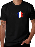 France Flag Heartbeat T-Shirt - Black