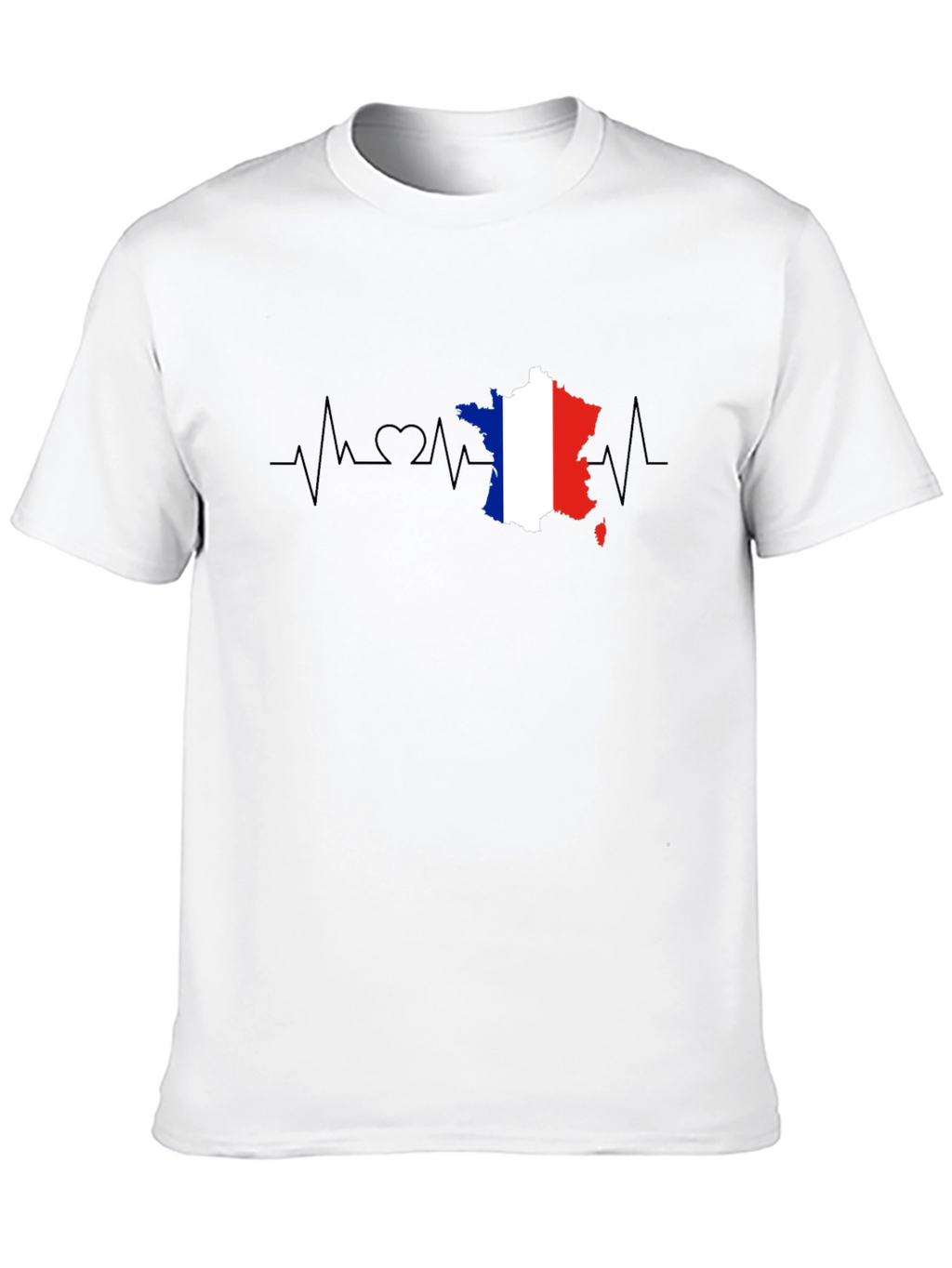 France Flag Heartbeat T-Shirt - Black