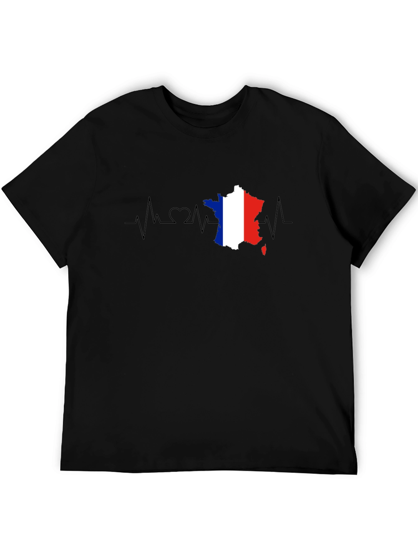 France Flag Heartbeat T-Shirt - Black