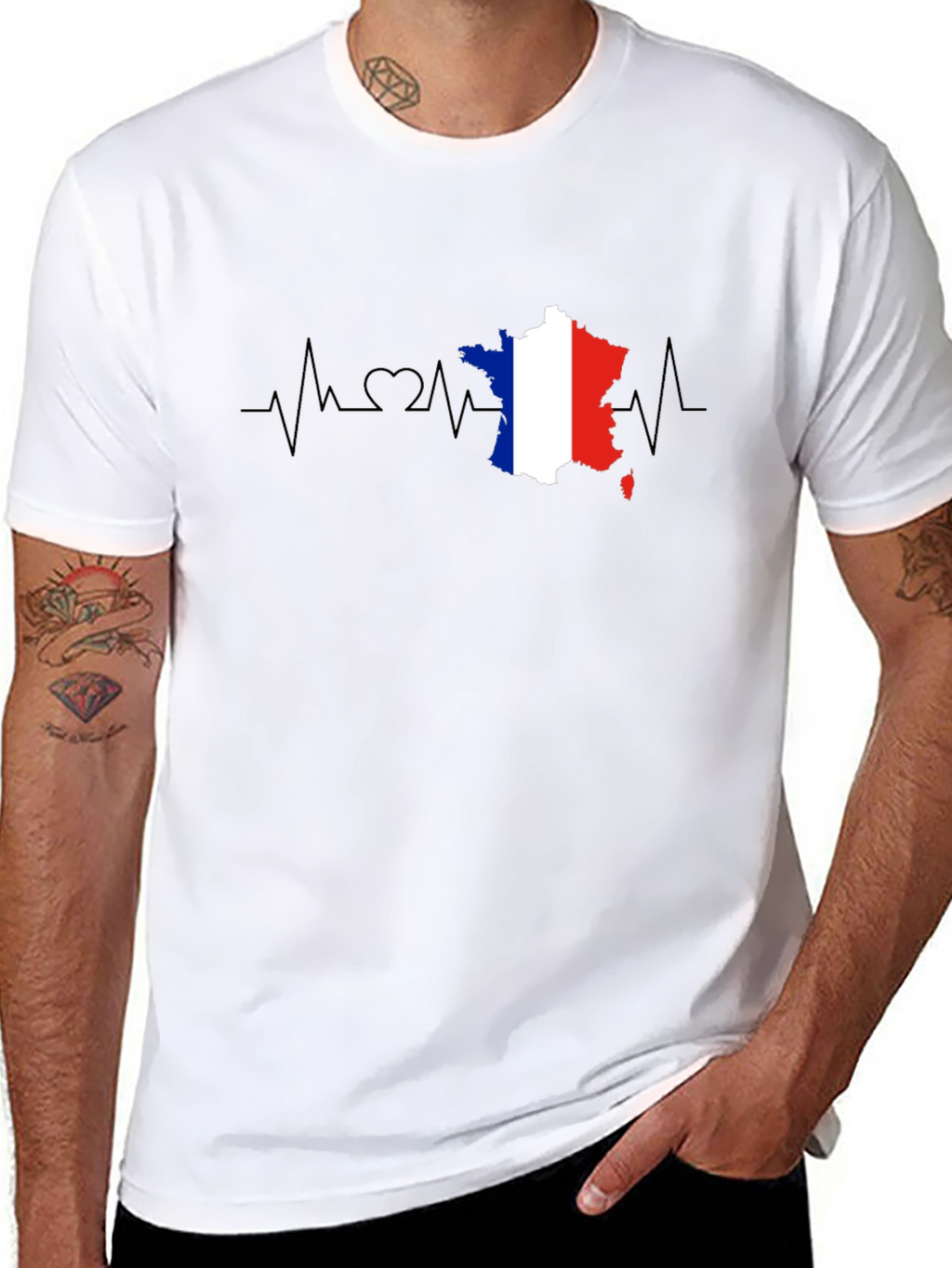 France Flag Heartbeat T-Shirt - Black