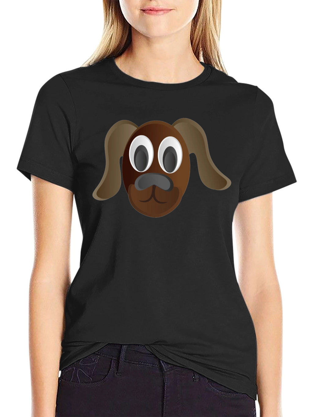 Cartoon Dog Tee - Black Cotton T-Shirt