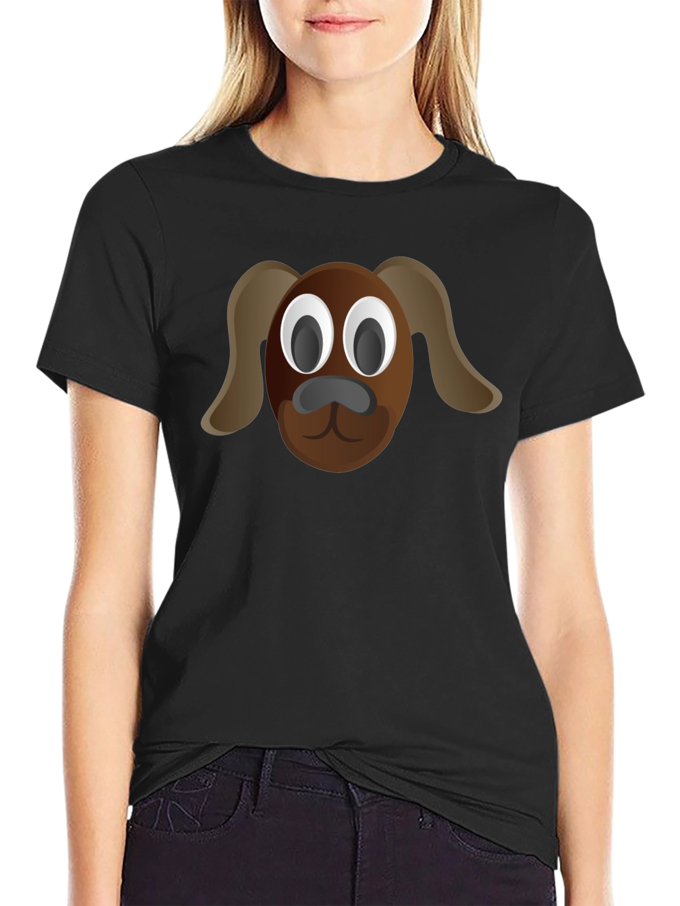 Cartoon Dog Tee - Black Cotton T-Shirt