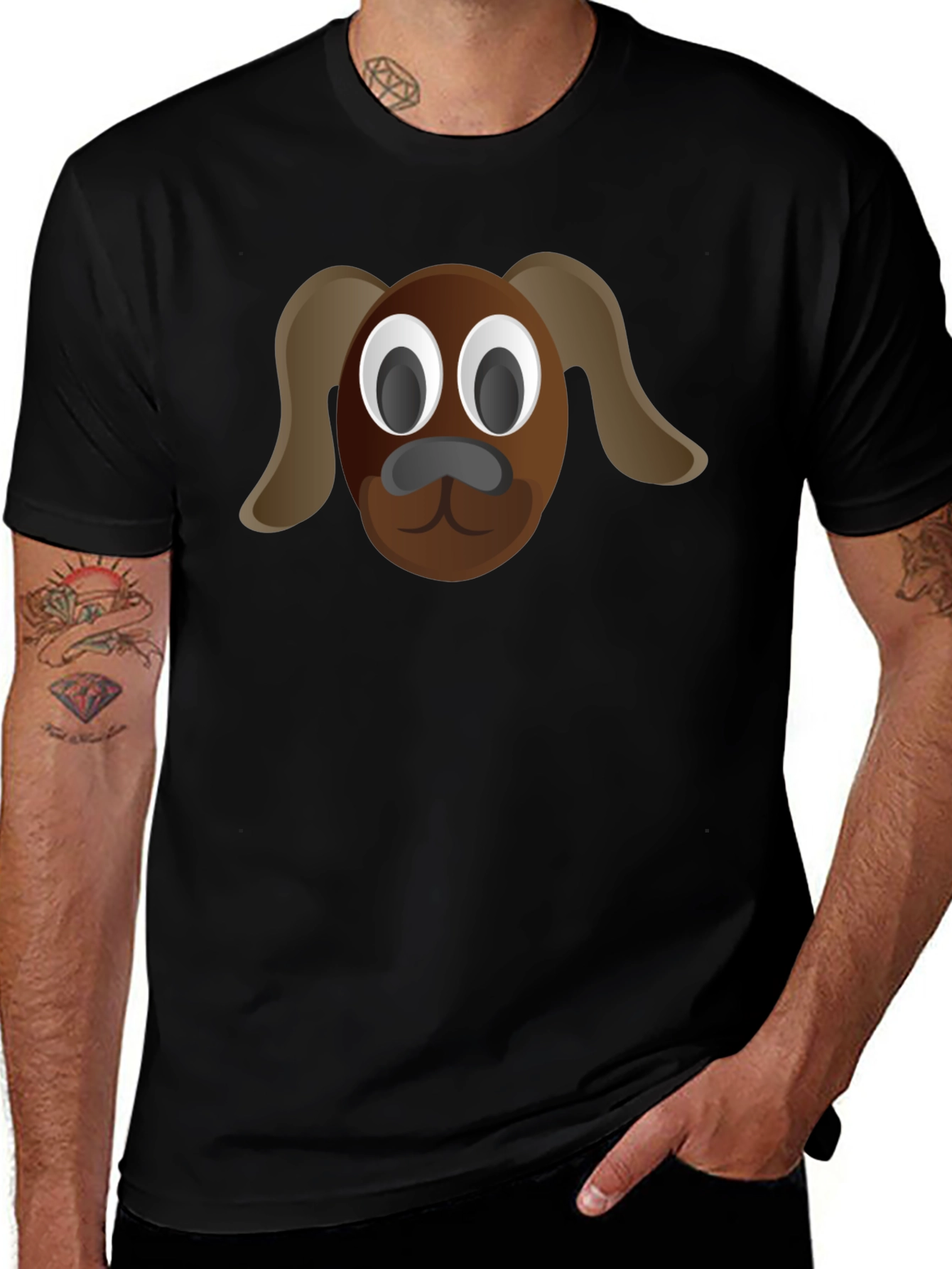 Cartoon Dog Tee - Black Cotton T-Shirt