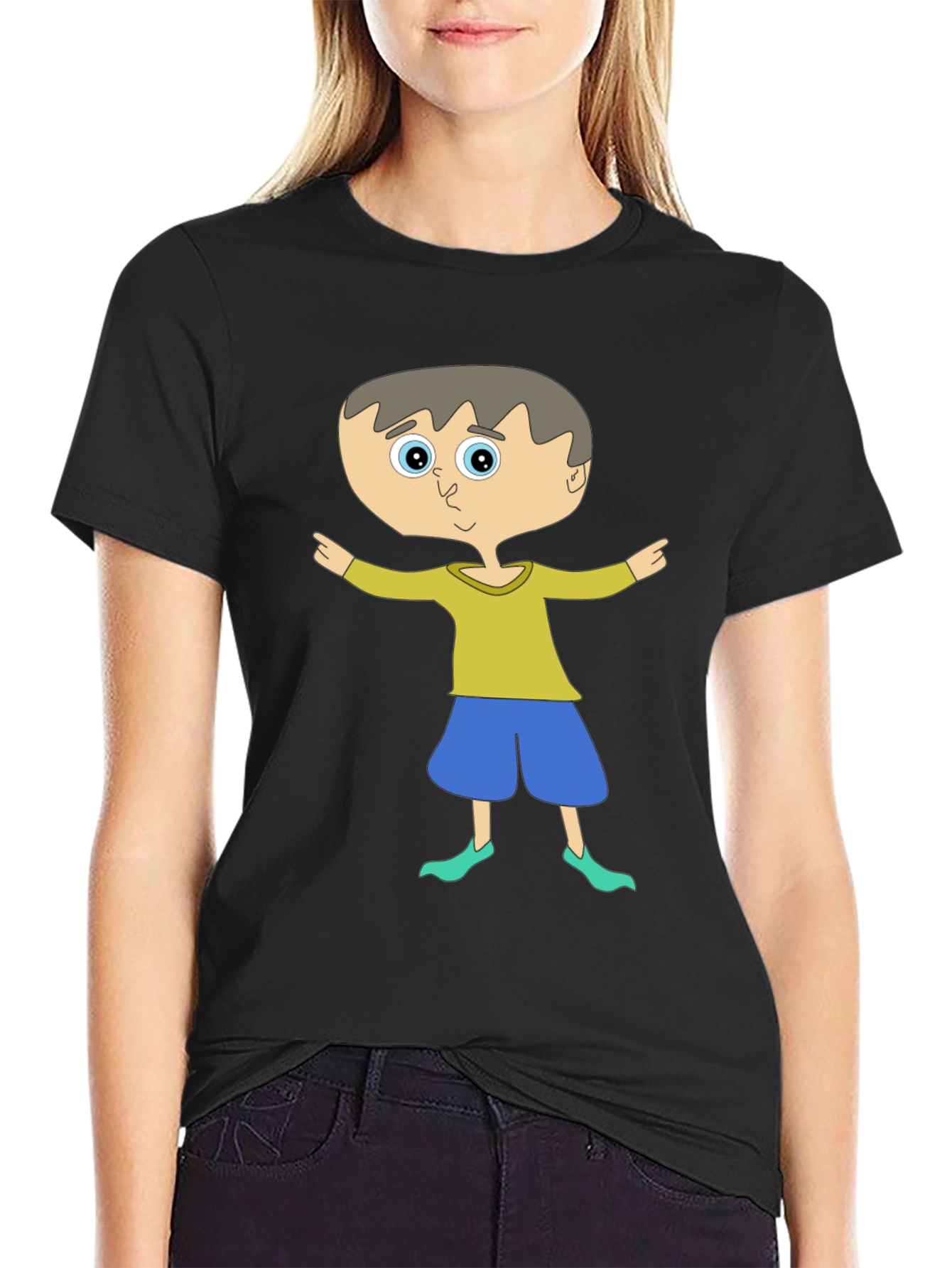 Cartoon Boy Graphic Tee - Unisex Black T-Shirt