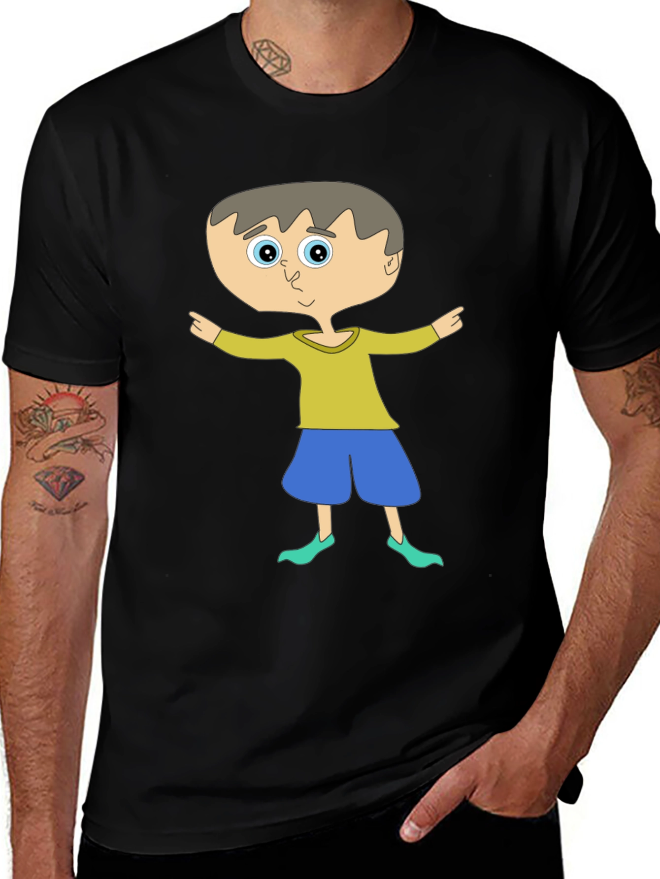 Cartoon Boy Graphic Tee - Unisex Black T-Shirt