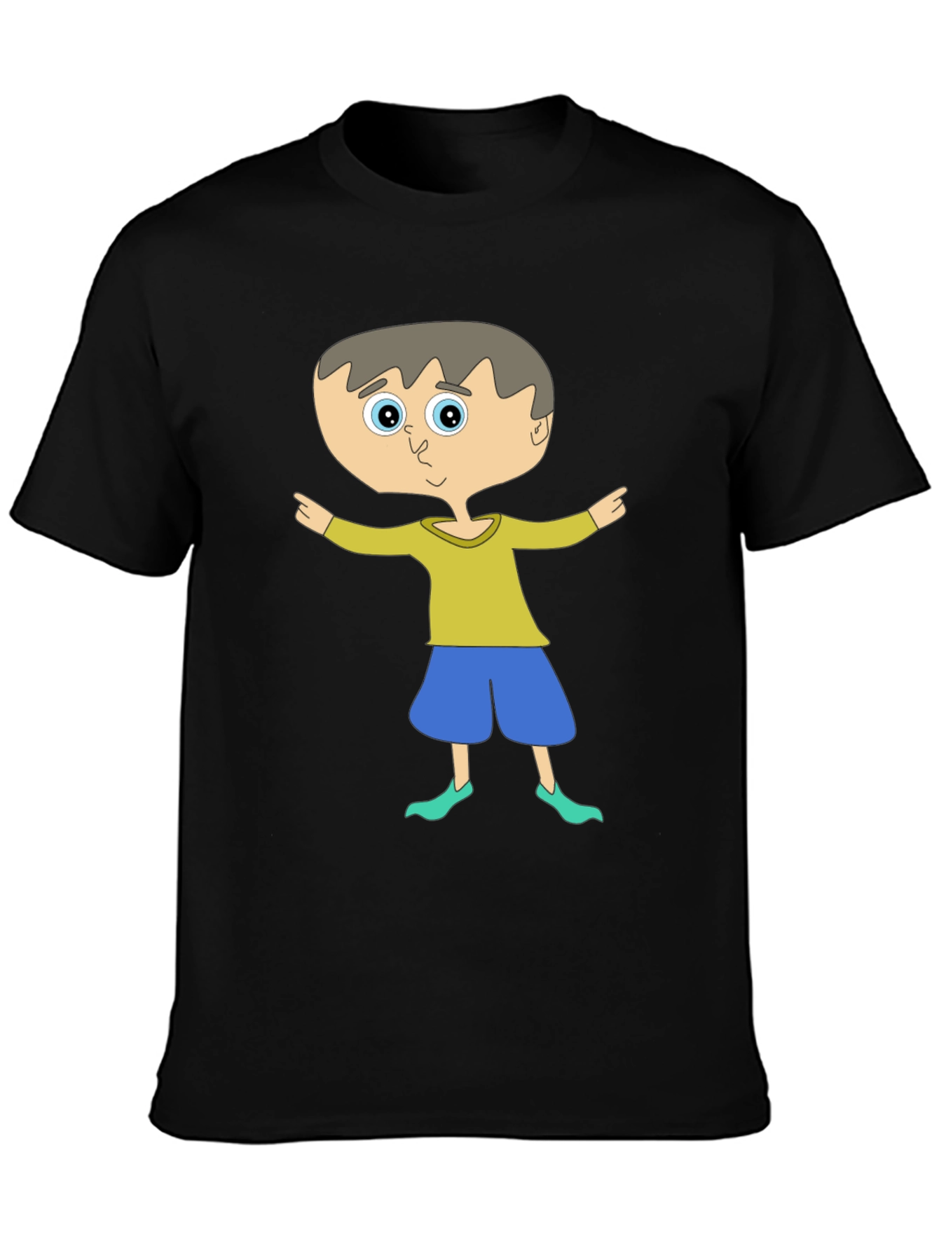 Cartoon Boy Graphic Tee - Unisex Black T-Shirt