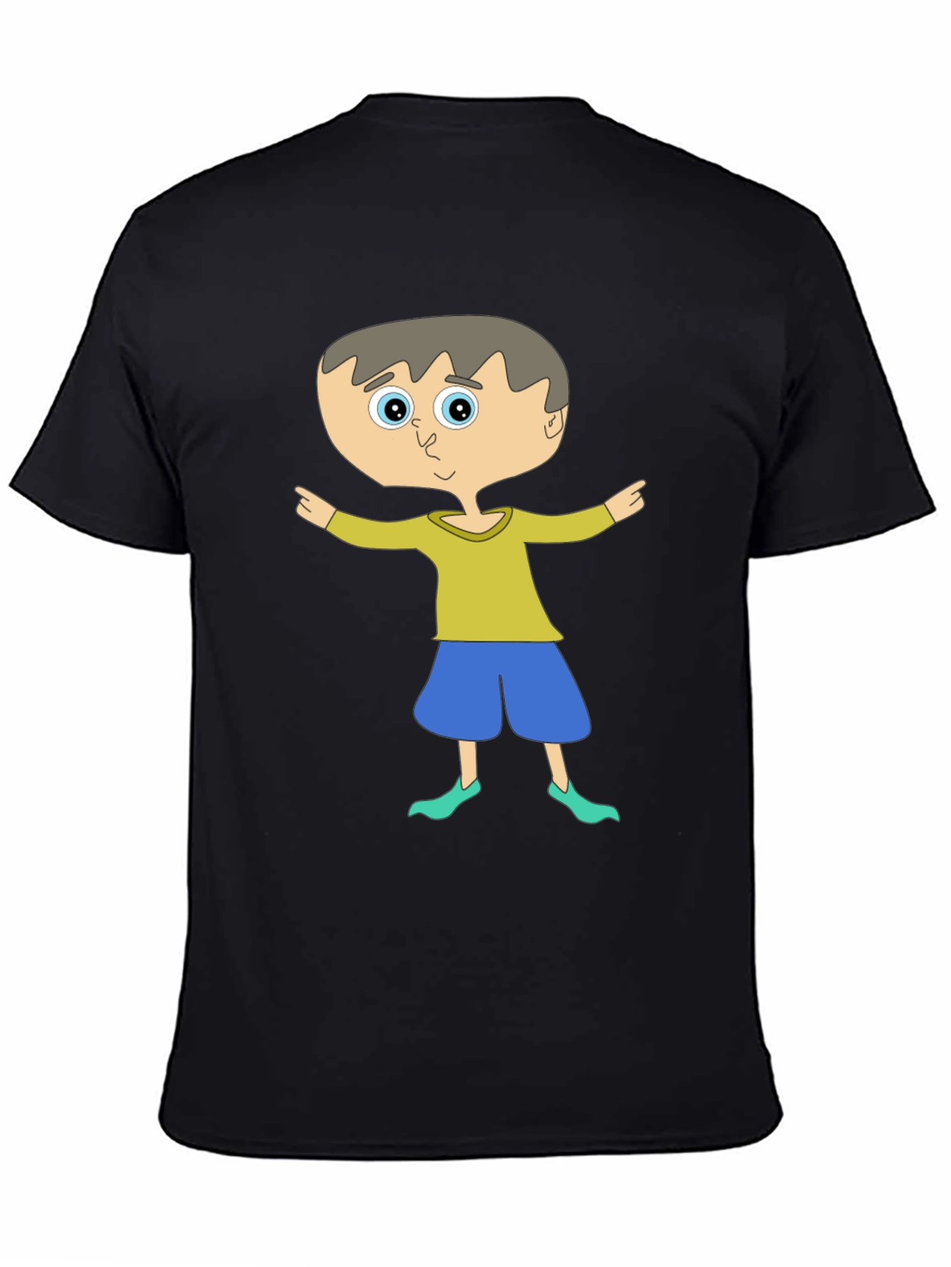 Cartoon Boy Graphic Tee - Unisex Black T-Shirt