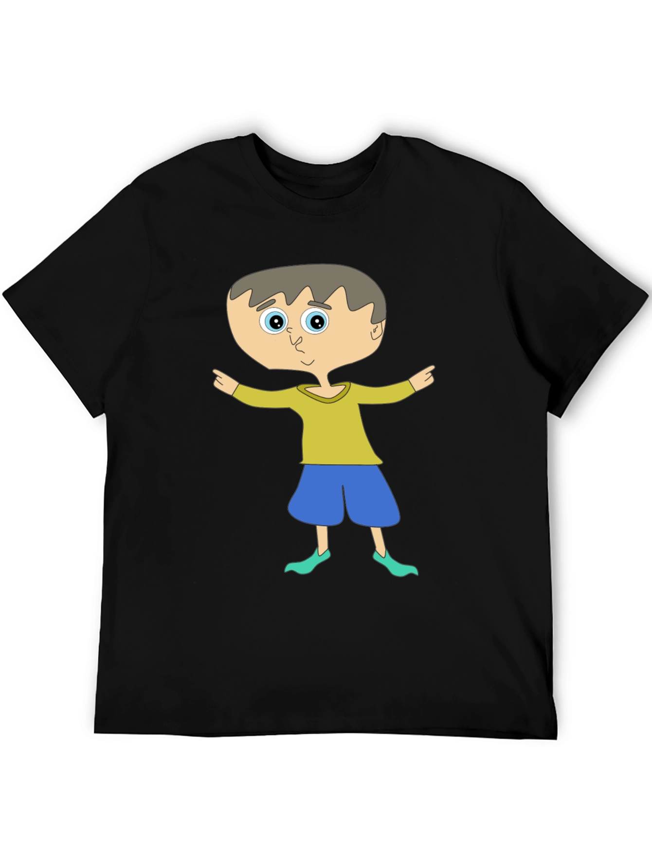 Cartoon Boy Graphic Tee - Unisex Black T-Shirt