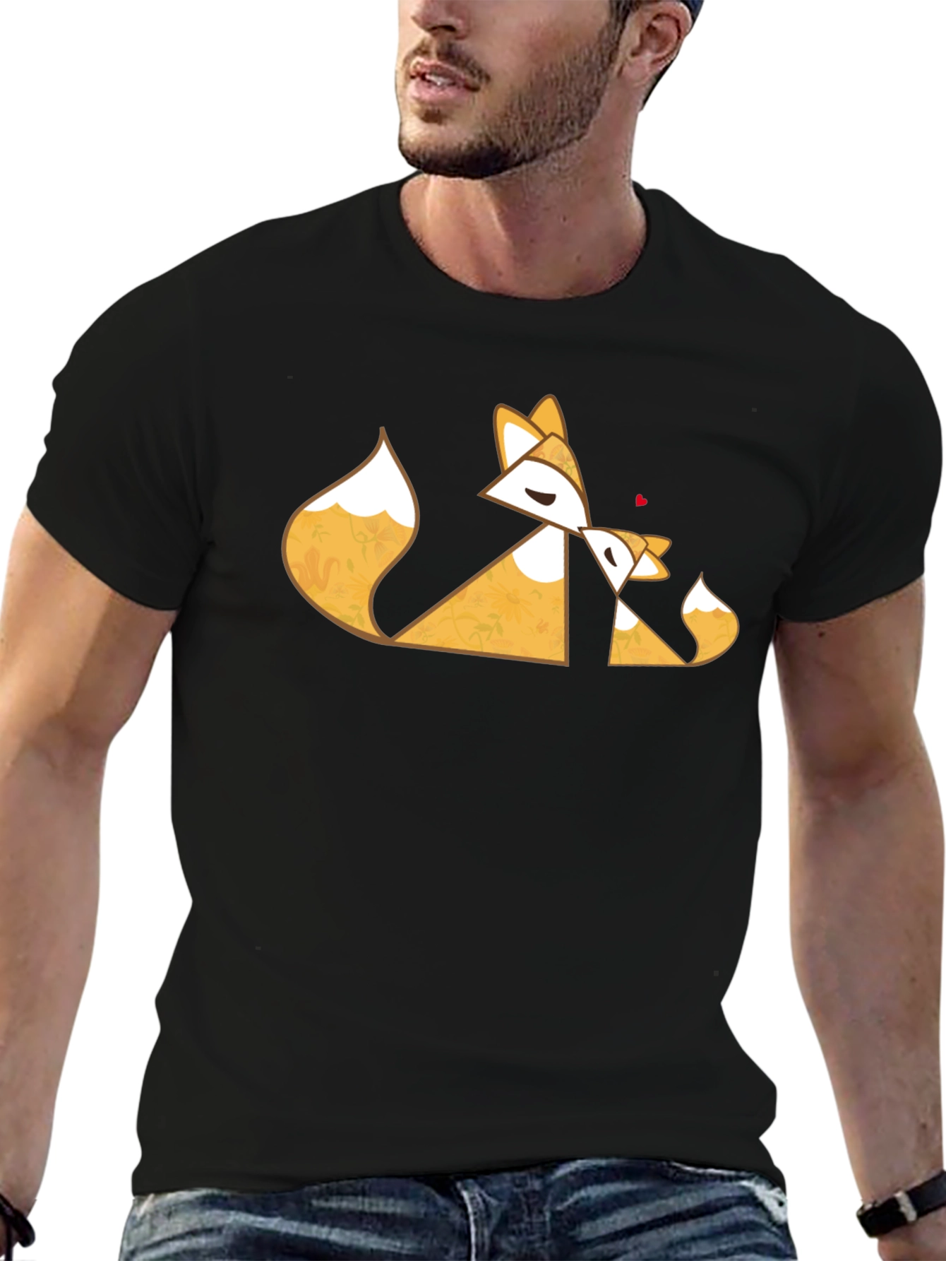 Geometric Fox Love Black T-Shirt