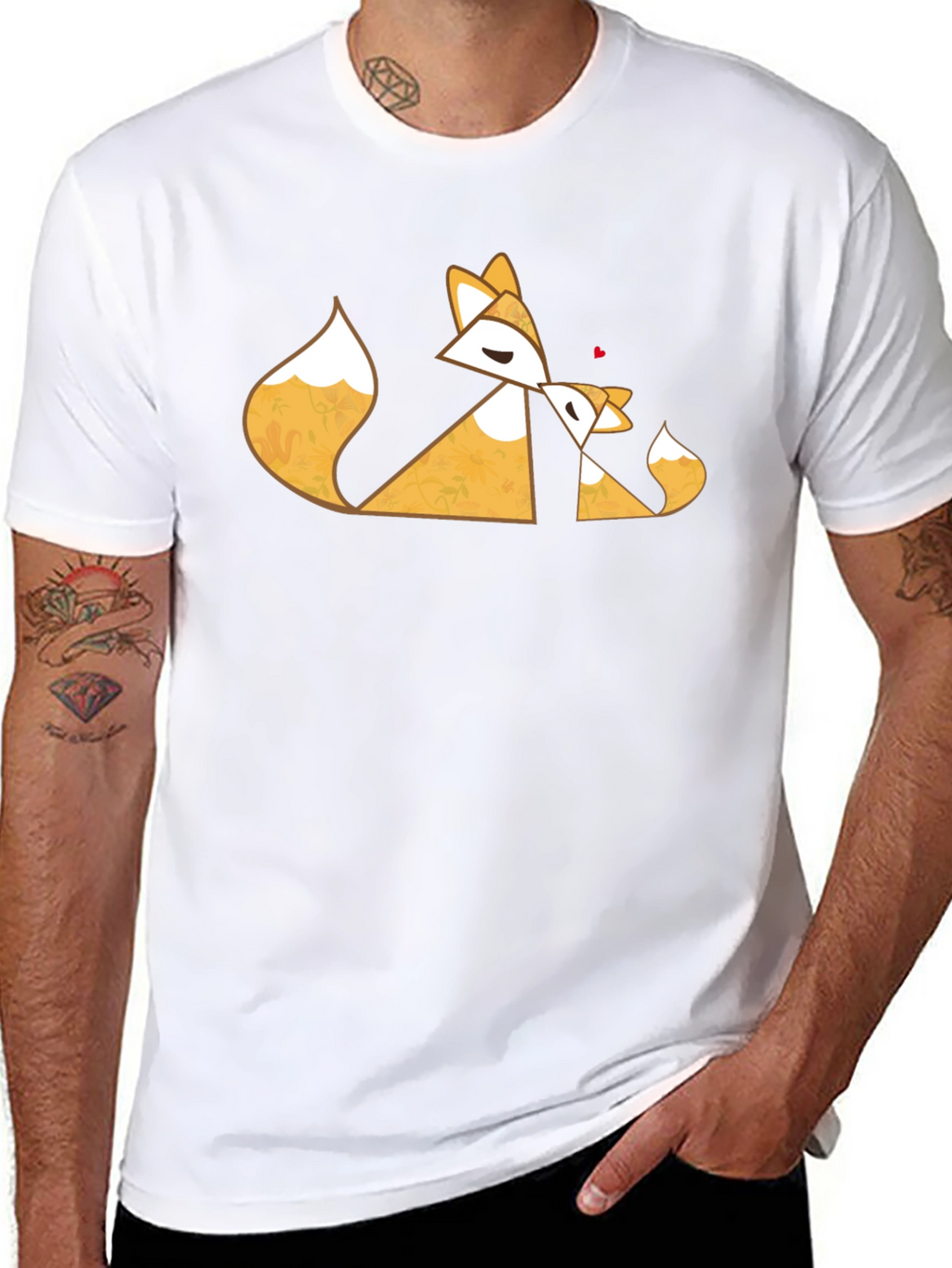 Geometric Fox Love Black T-Shirt