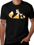 Geometric Fox Love Black T-Shirt