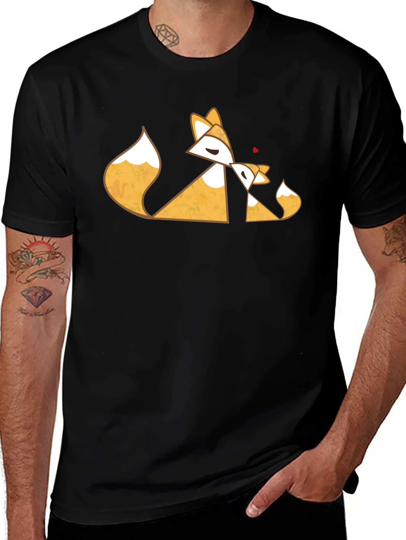 Geometric Fox Love Black T-Shirt