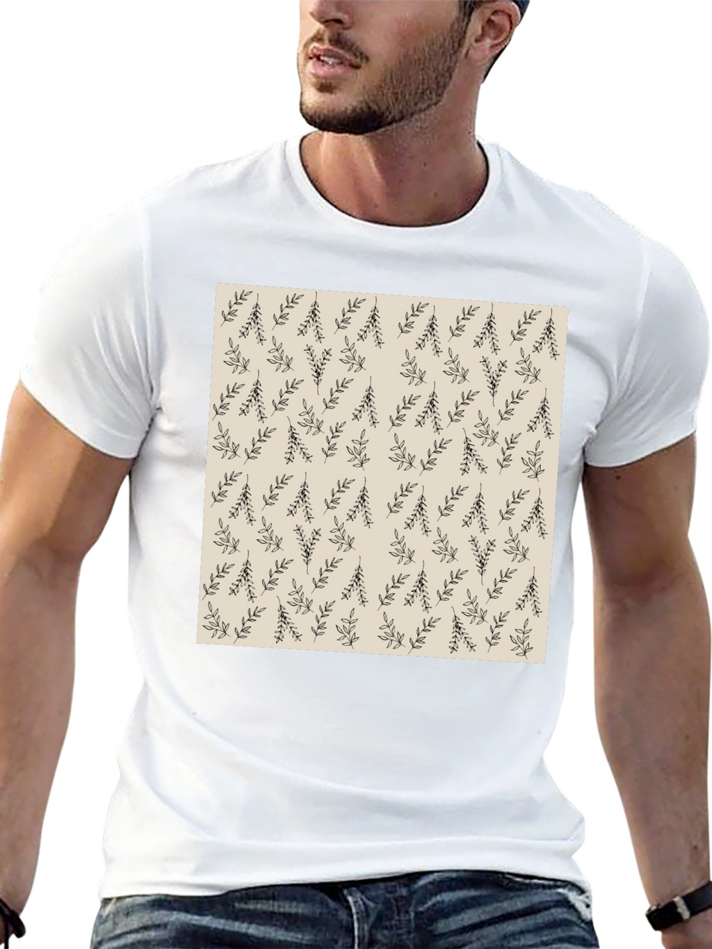 Black Tee with Botanical Print
