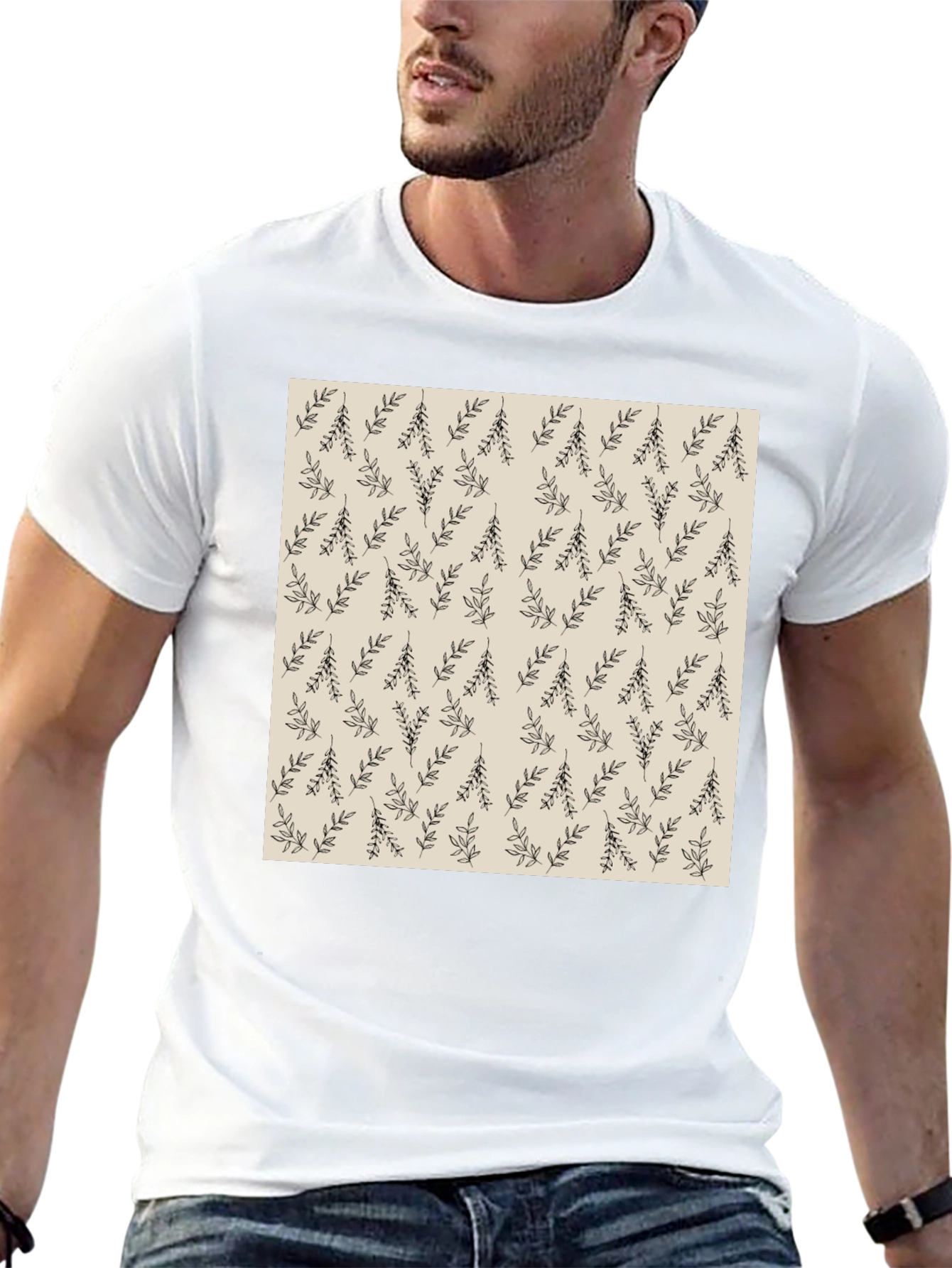 Black Tee with Botanical Print